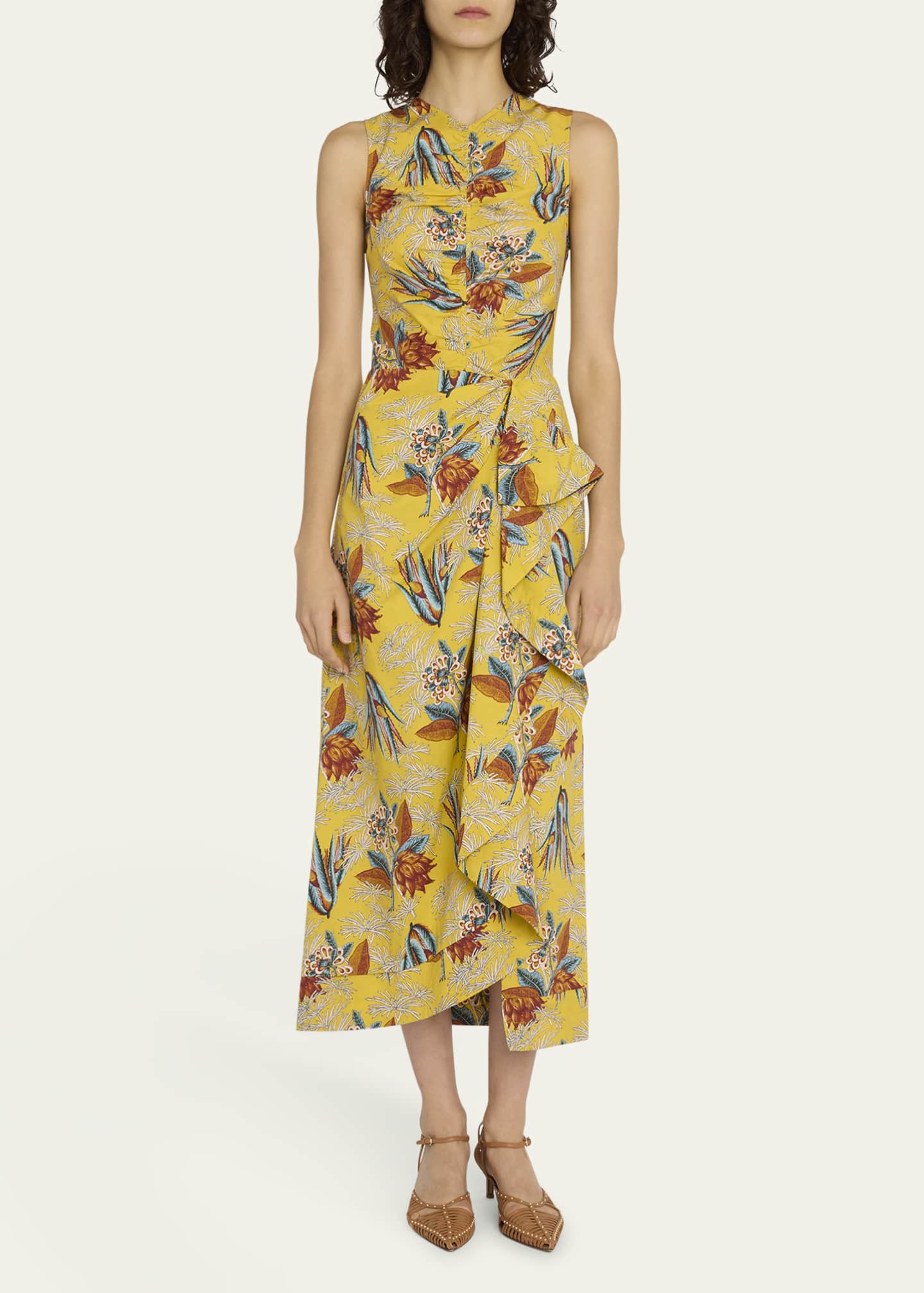 Ulla Johnson Edlyn Sleeveless Draped Ruffle Poplin Midi Dress