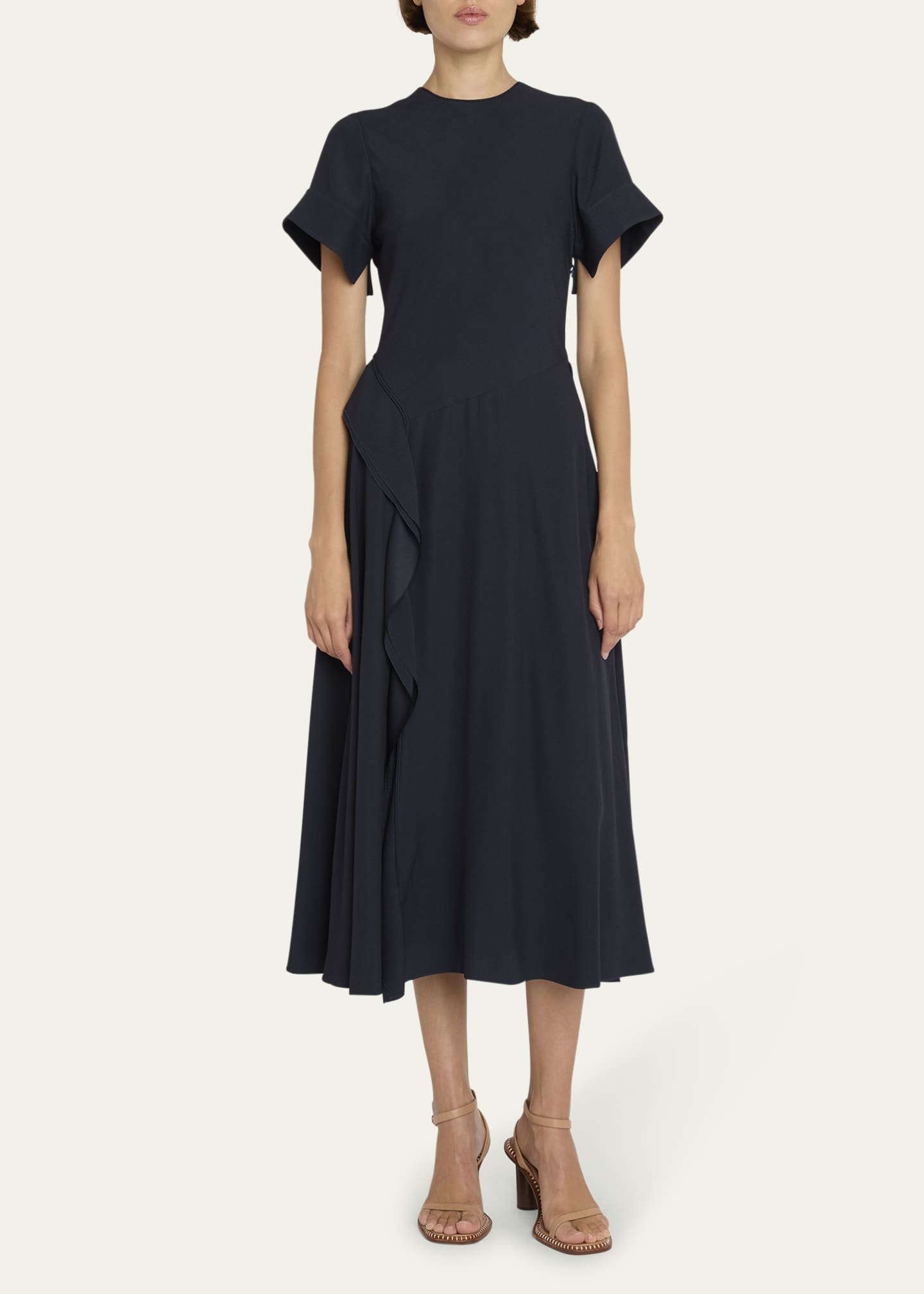 Ulla Johnson Cassia Ruffled Short-Sleeve Midi Crepe Dress Image 2 of 5 - old money spring outfits