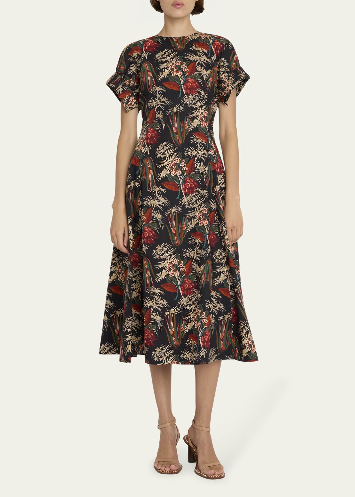 Ulla Johnson Devon Floral Poplin Fit & Flare Midi Dress Bergdorf Goodman
