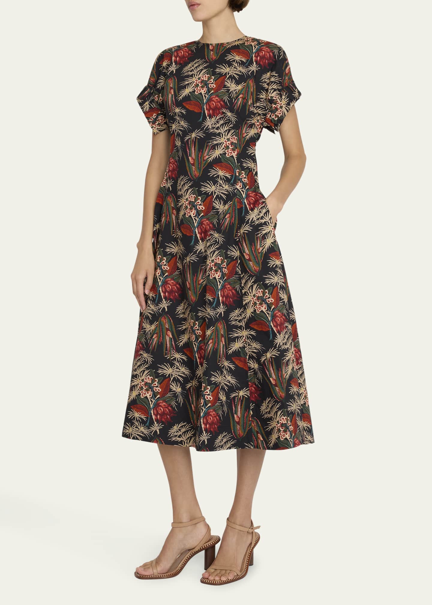 Ulla Johnson Devon Floral Poplin Fit & Flare Midi Dress Bergdorf Goodman