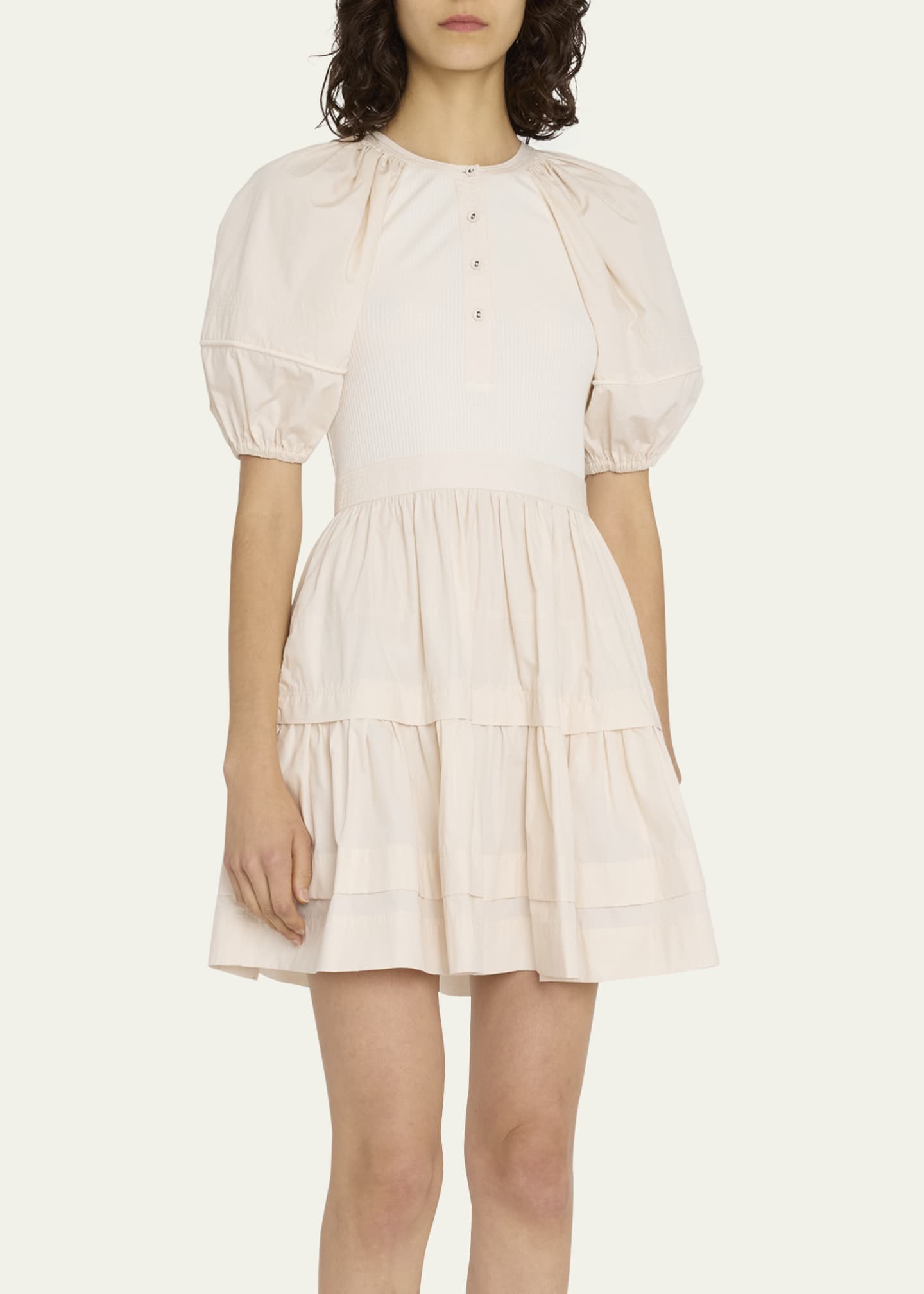 Ulla Johnson Amelia Rib-Knit & Poplin Mini Dress - Bergdorf Goodman