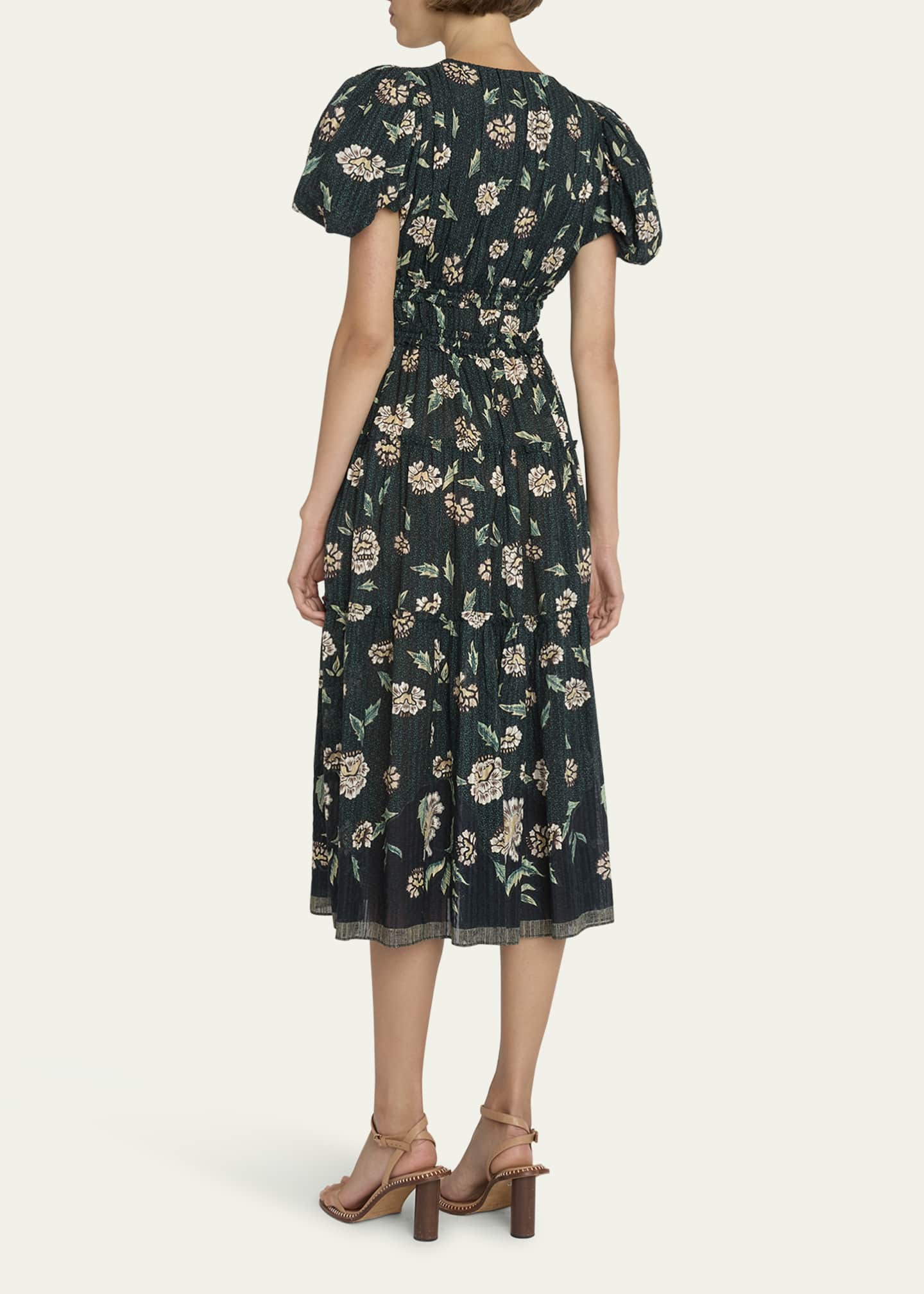 Ulla Johnson Eloisa Puff-Sleeve Floral Midi Dress - Bergdorf Goodman