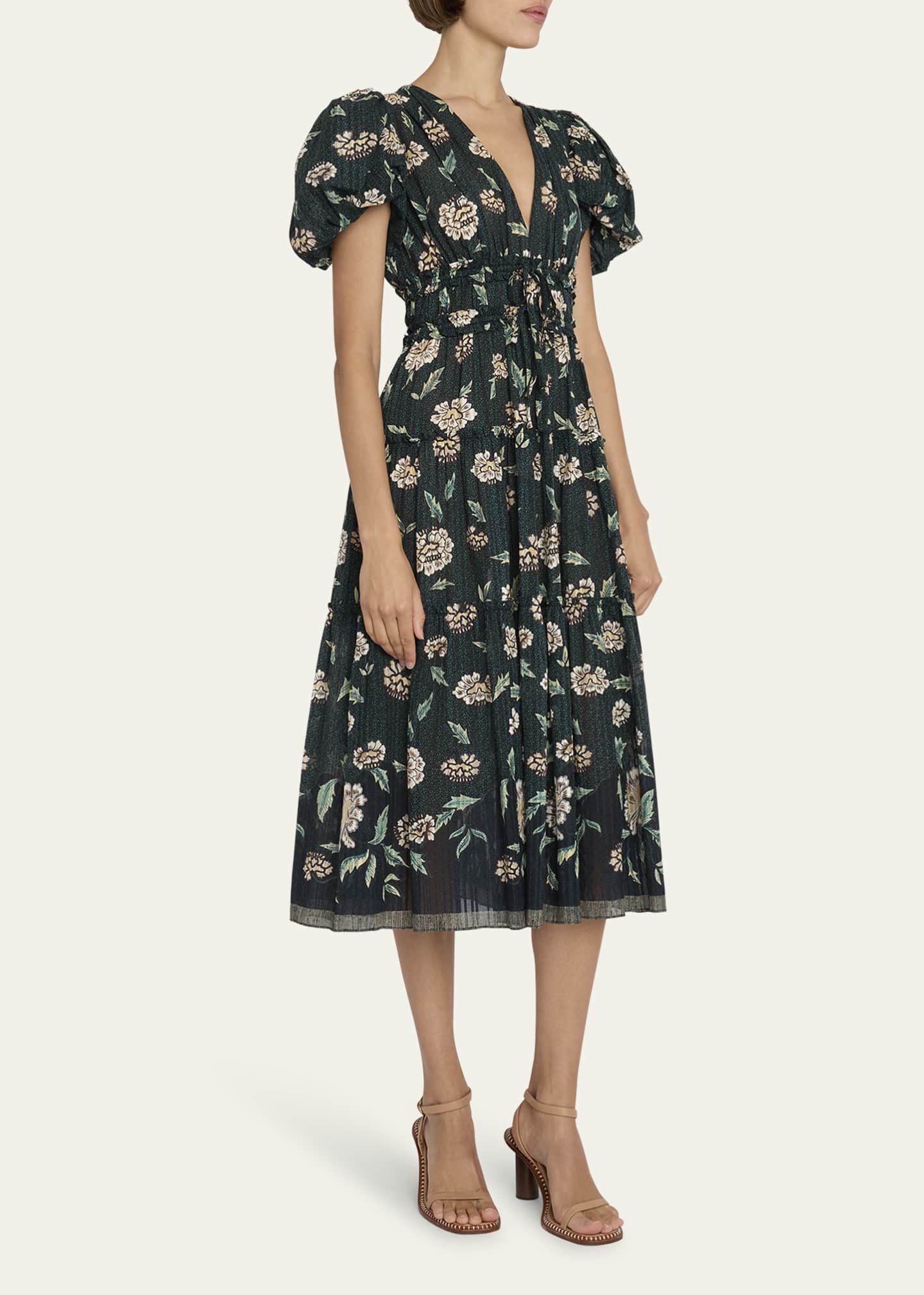 Ulla Johnson Eloisa Puff-Sleeve Floral Midi Dress - Bergdorf Goodman