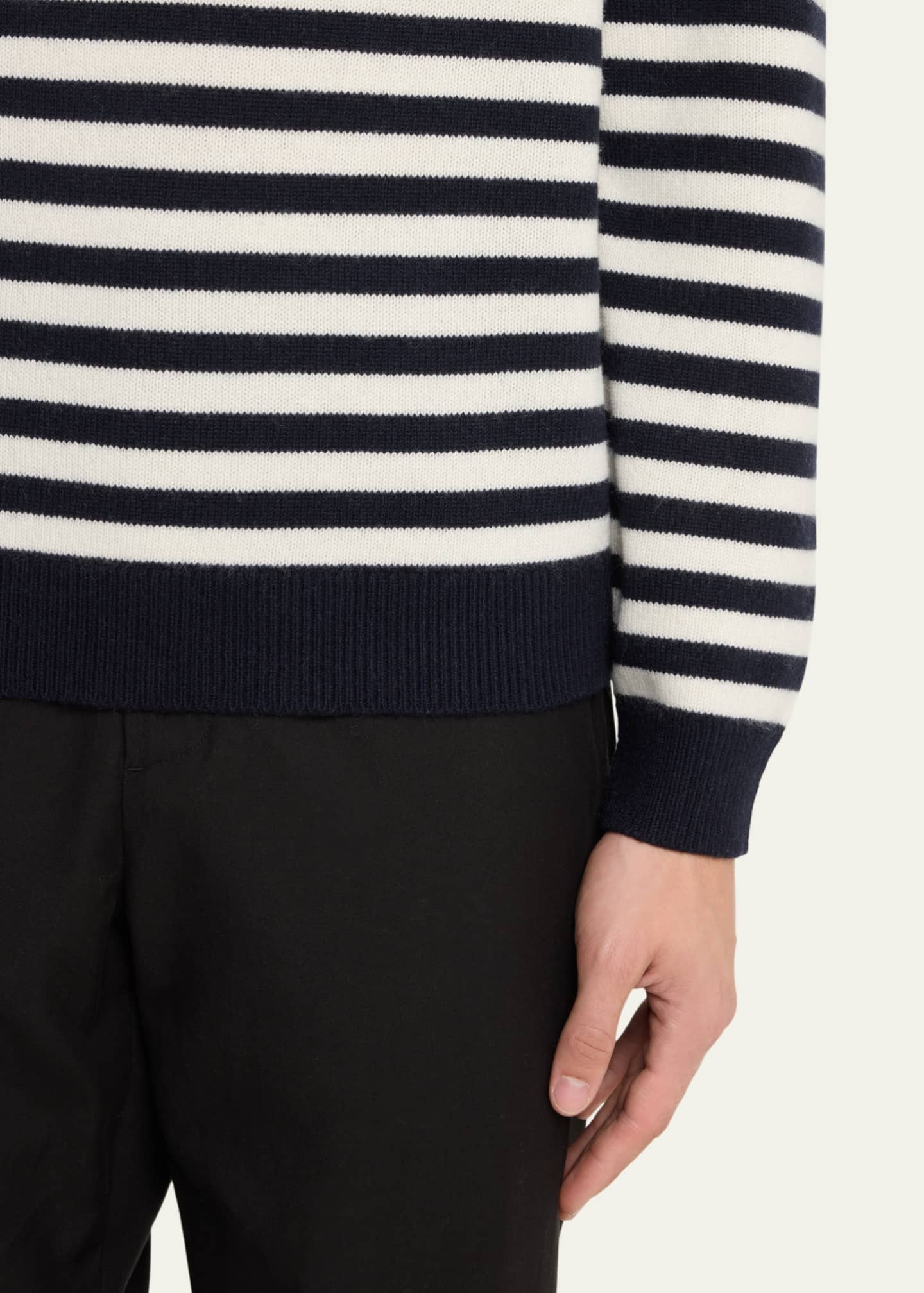 Oversized, wool and cashmere sweater with black and white stripes