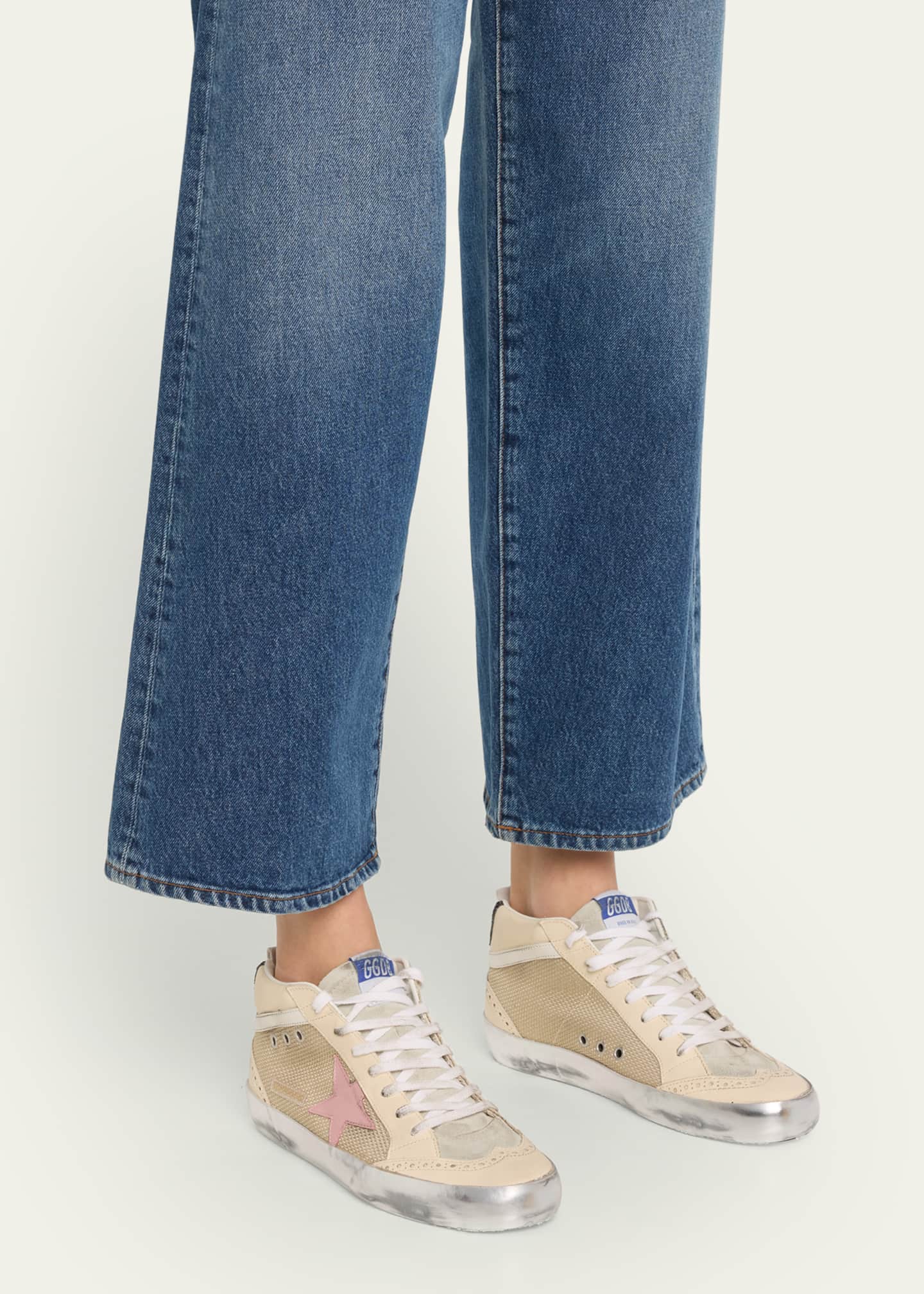 Golden Goose Mid Star Leather Net Wing-Tip Sneakers Image 2 of 5