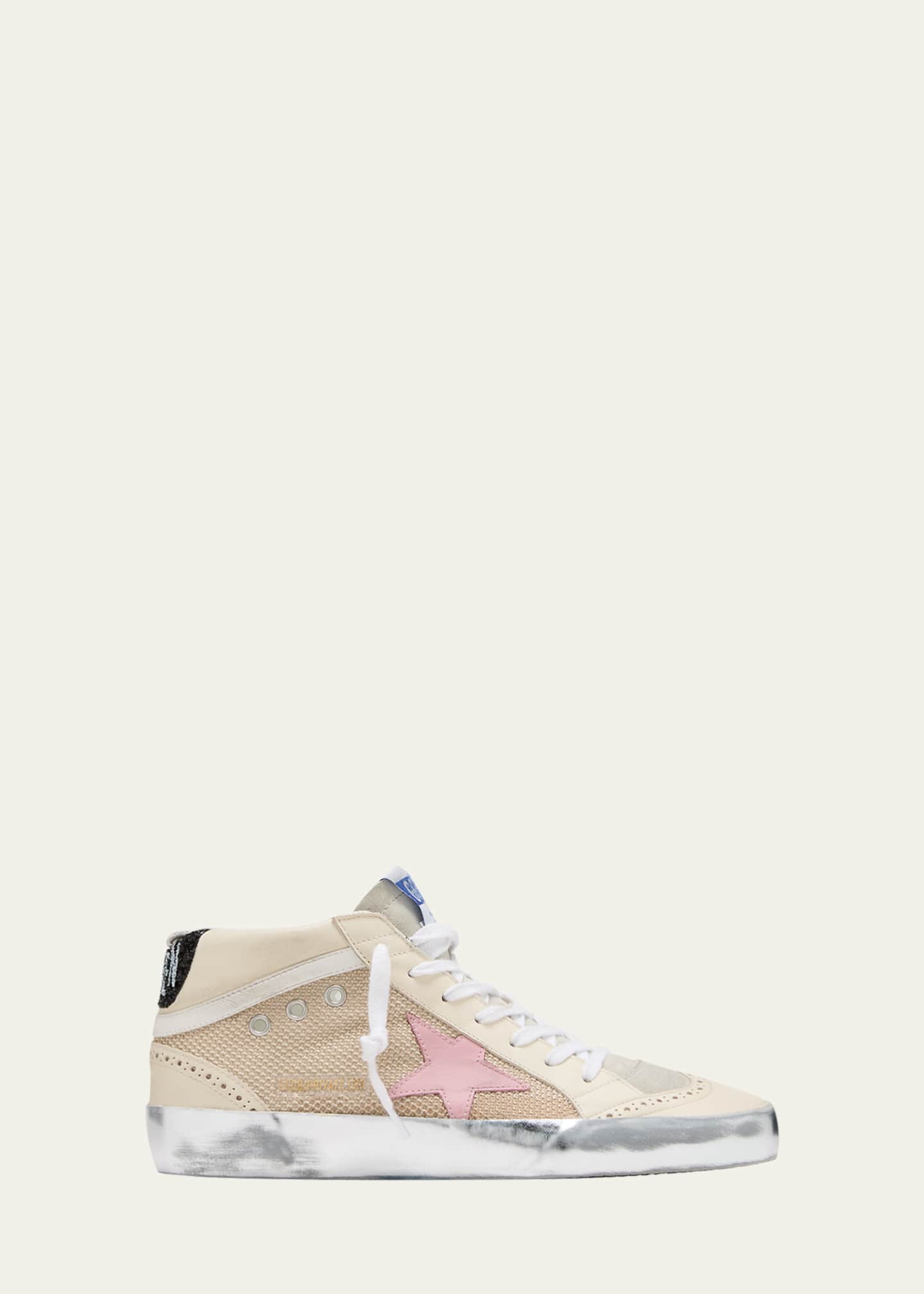 Golden Goose Mid Star Leather Net Wing-Tip Sneakers Image 1 of 5