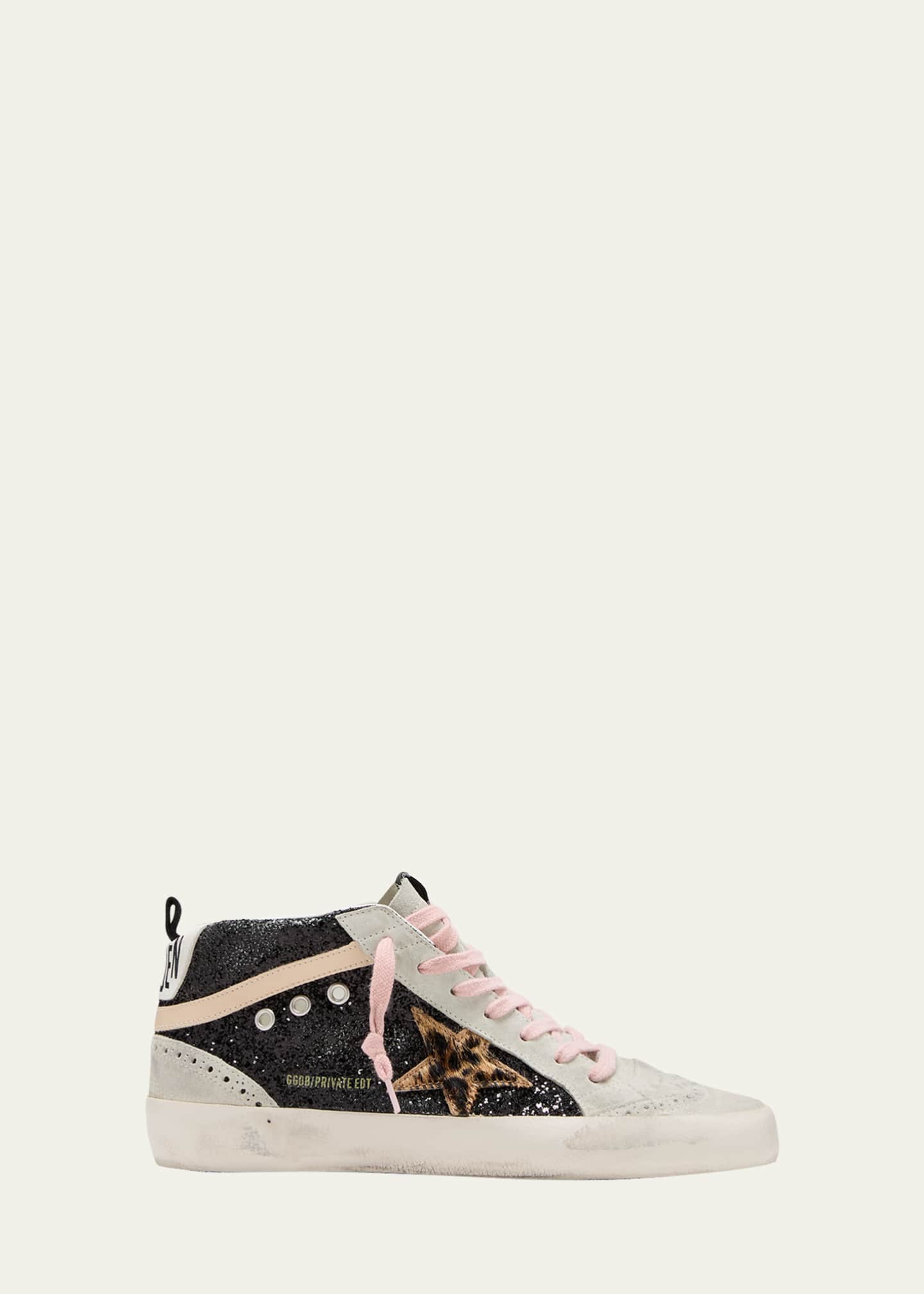 Golden Goose Mid Star Glitter Leopard Wing-Tip Sneakers Image 1 of 3