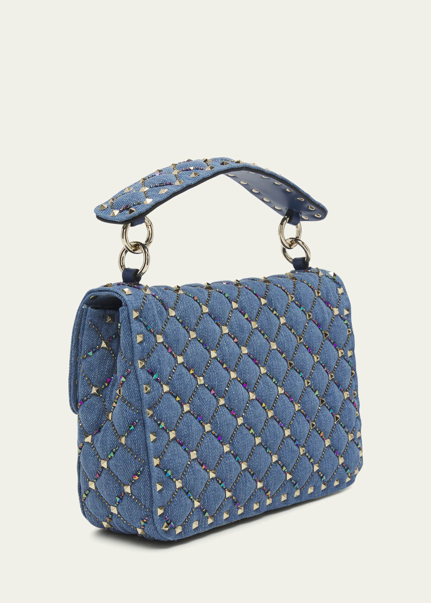 Valentino Garavani small Rockstud Spike denim crossbody bag - Blue