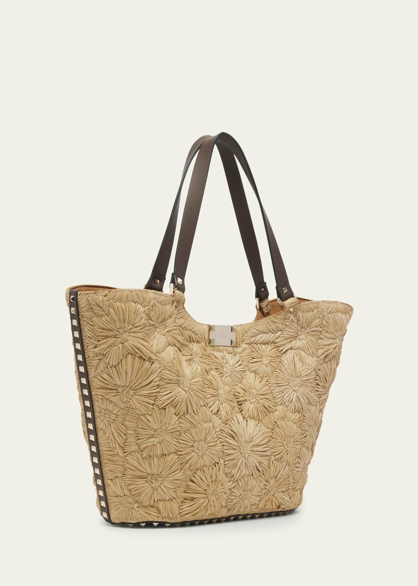 Valentino Garavani Garden Flower Rockstud Straw Tote Bag Bergdorf Goodman