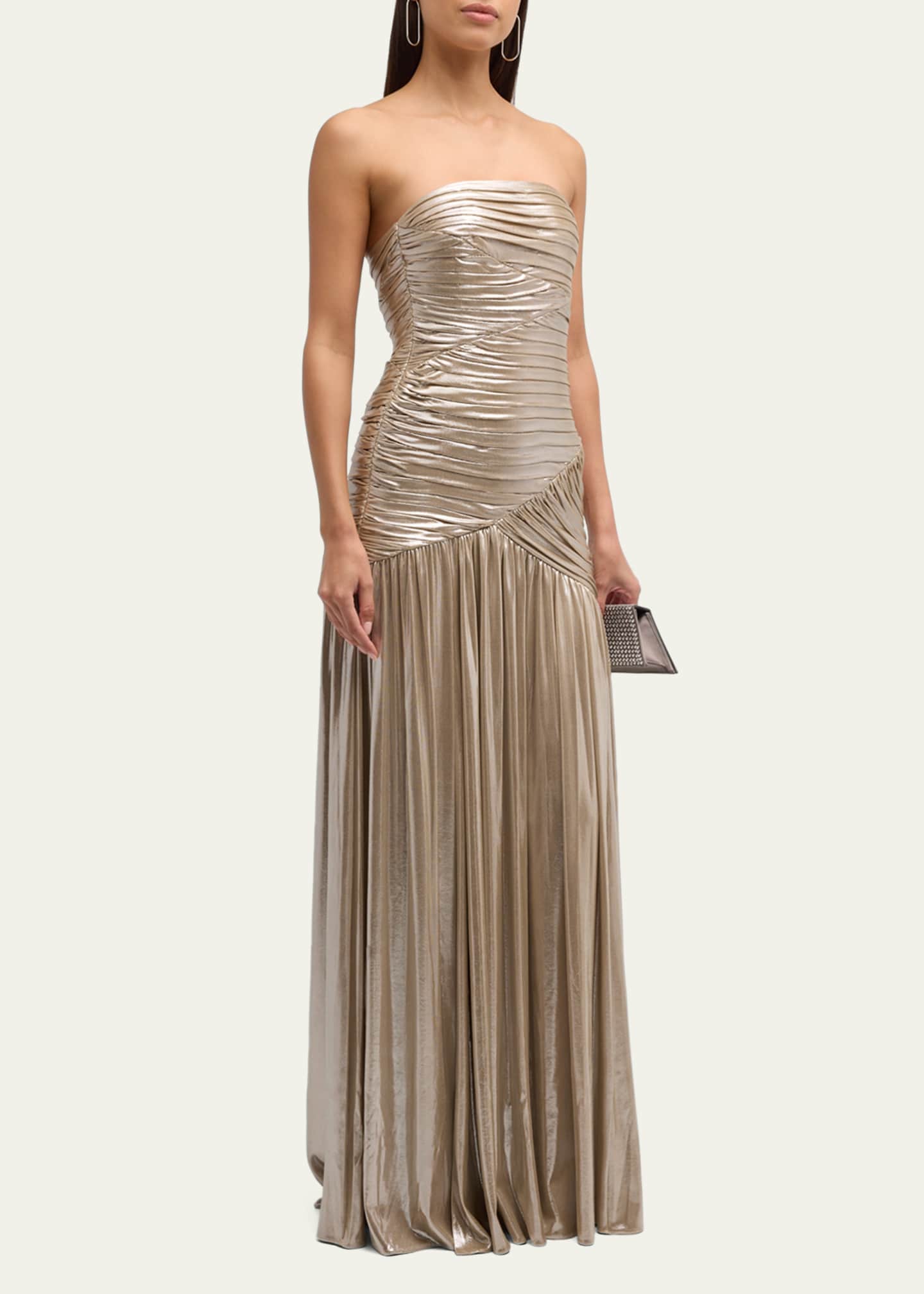 Retrofete Josie Strapless Lamé Slit Gown Image 2 of 5