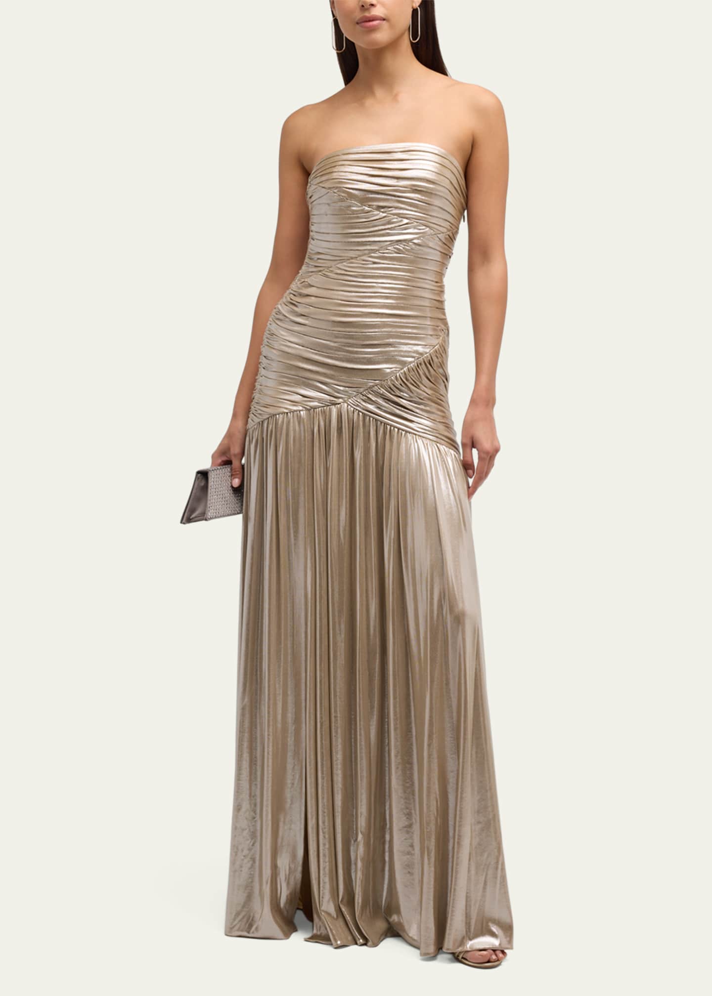 Retrofete Josie Strapless Lamé Slit Gown Image 4 of 5