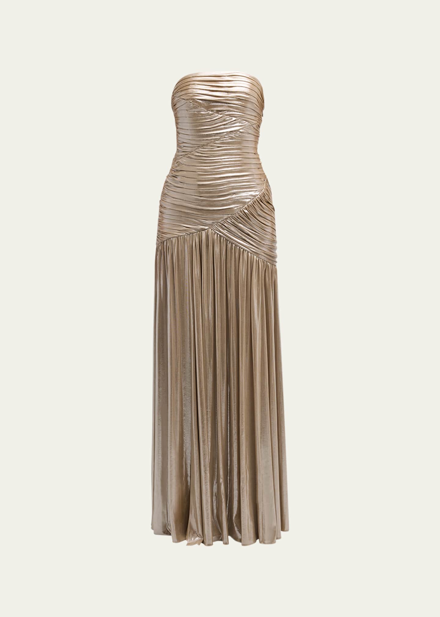Retrofete Josie Strapless Lamé Slit Gown Image 1 of 5
