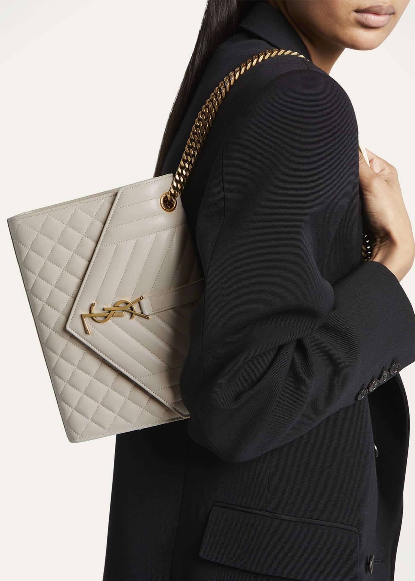 Saint Laurent Envelope Triquilt Medium YSL Shoulder Bag in Smooth Quilted Leather Image 2 of 5