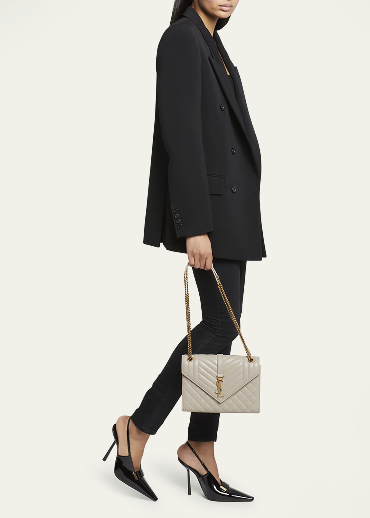 Saint Laurent Envelope Triquilt Medium YSL Shoulder Bag in Smooth Quilted Leather Image 5 of 5