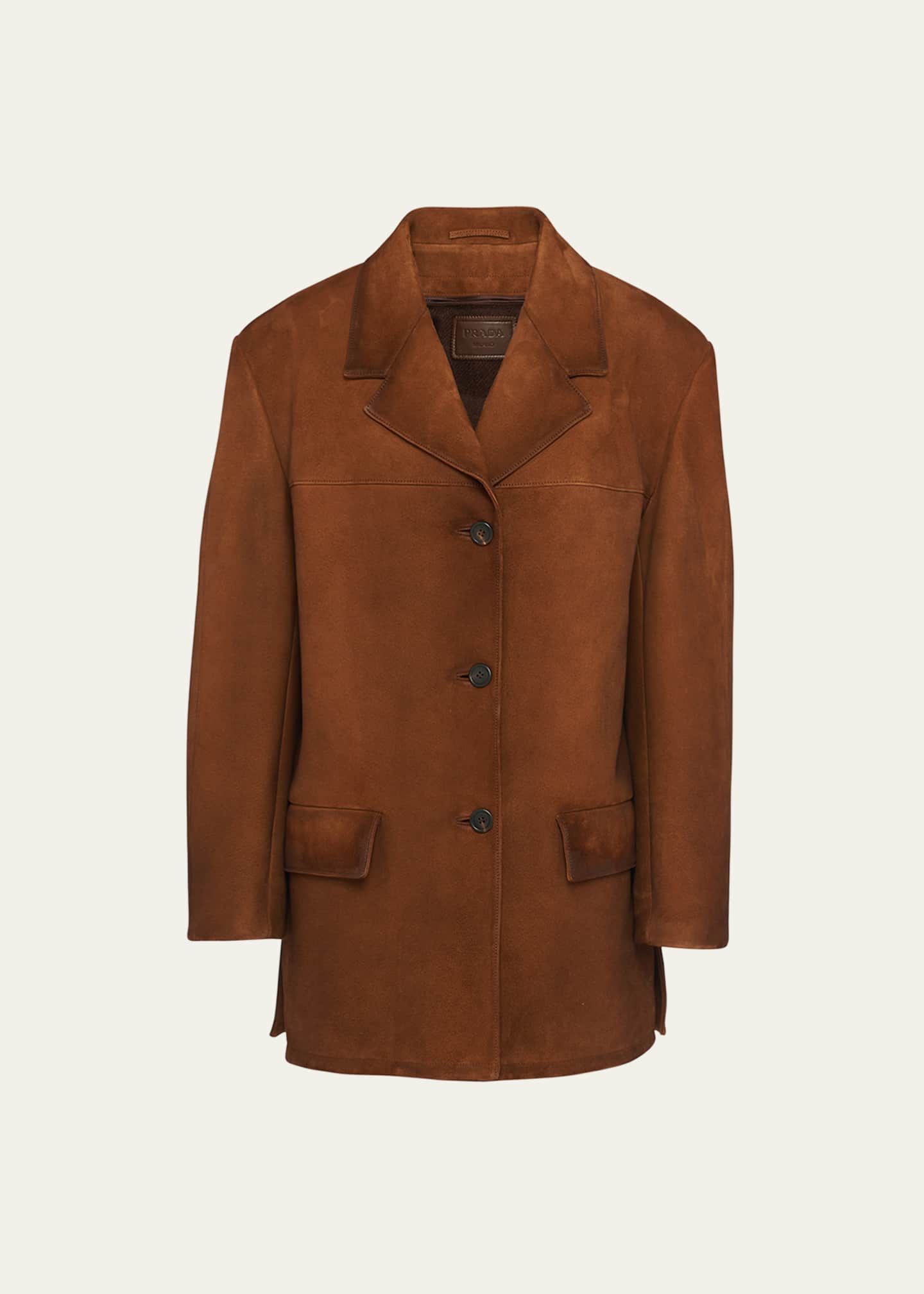 Prada brown leather jacket clearance