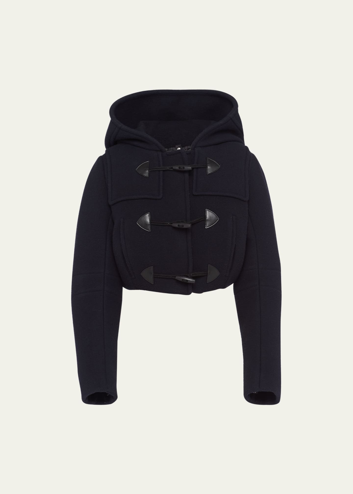 Prada Cropped Wool Hooded Coat with Leather Toggle Closure - Bergdorf  Goodman
