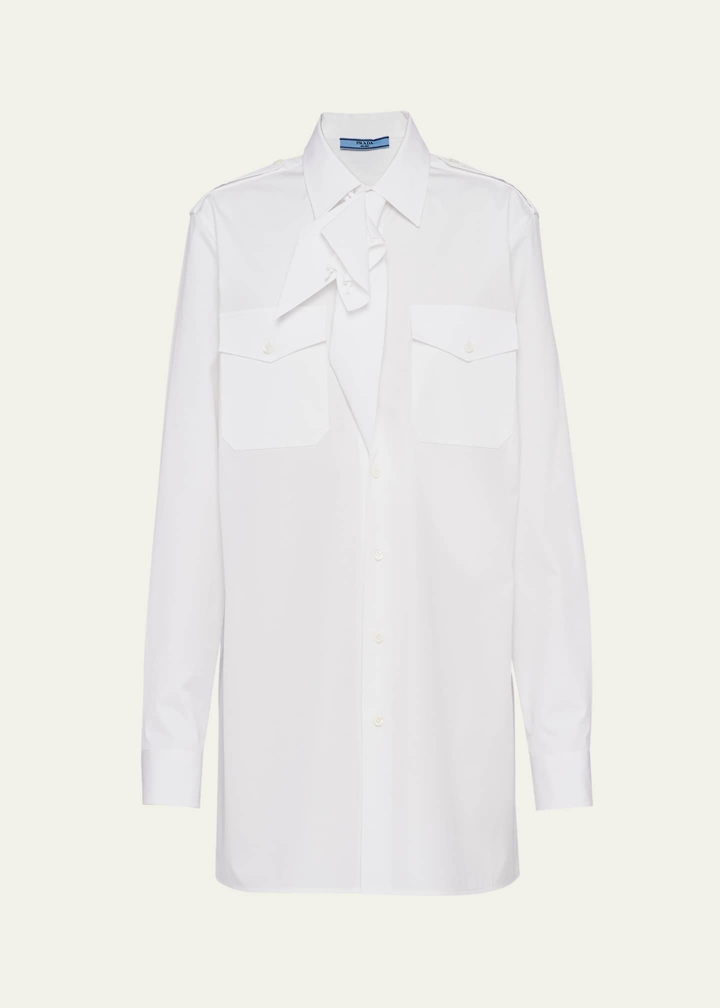 Prada Poplin Scarf-Neck Overshirt Image 1 of 3