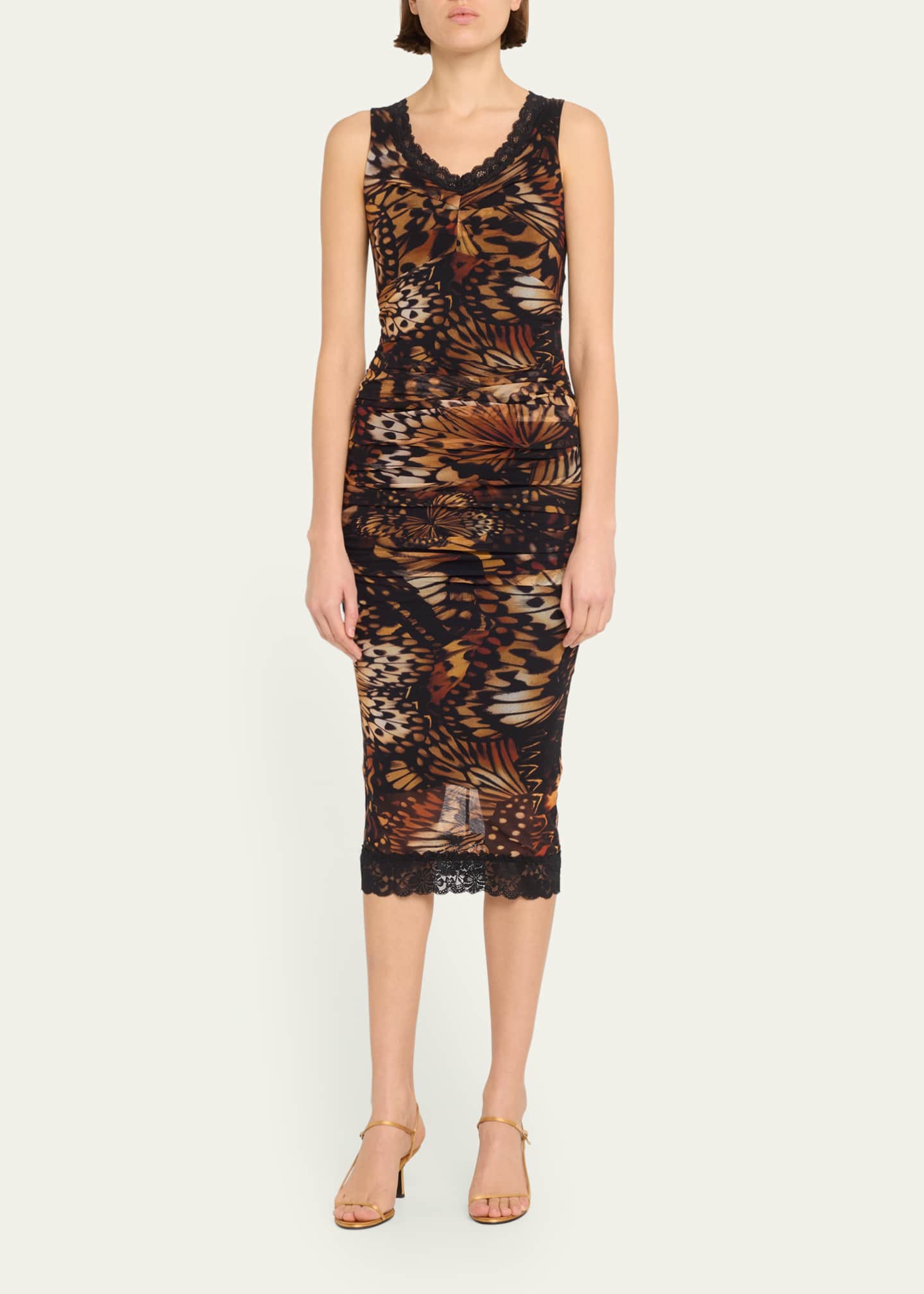 Fuzzi Lace Trim Butterfly Print Tulle Midi Dress Bergdorf Goodman