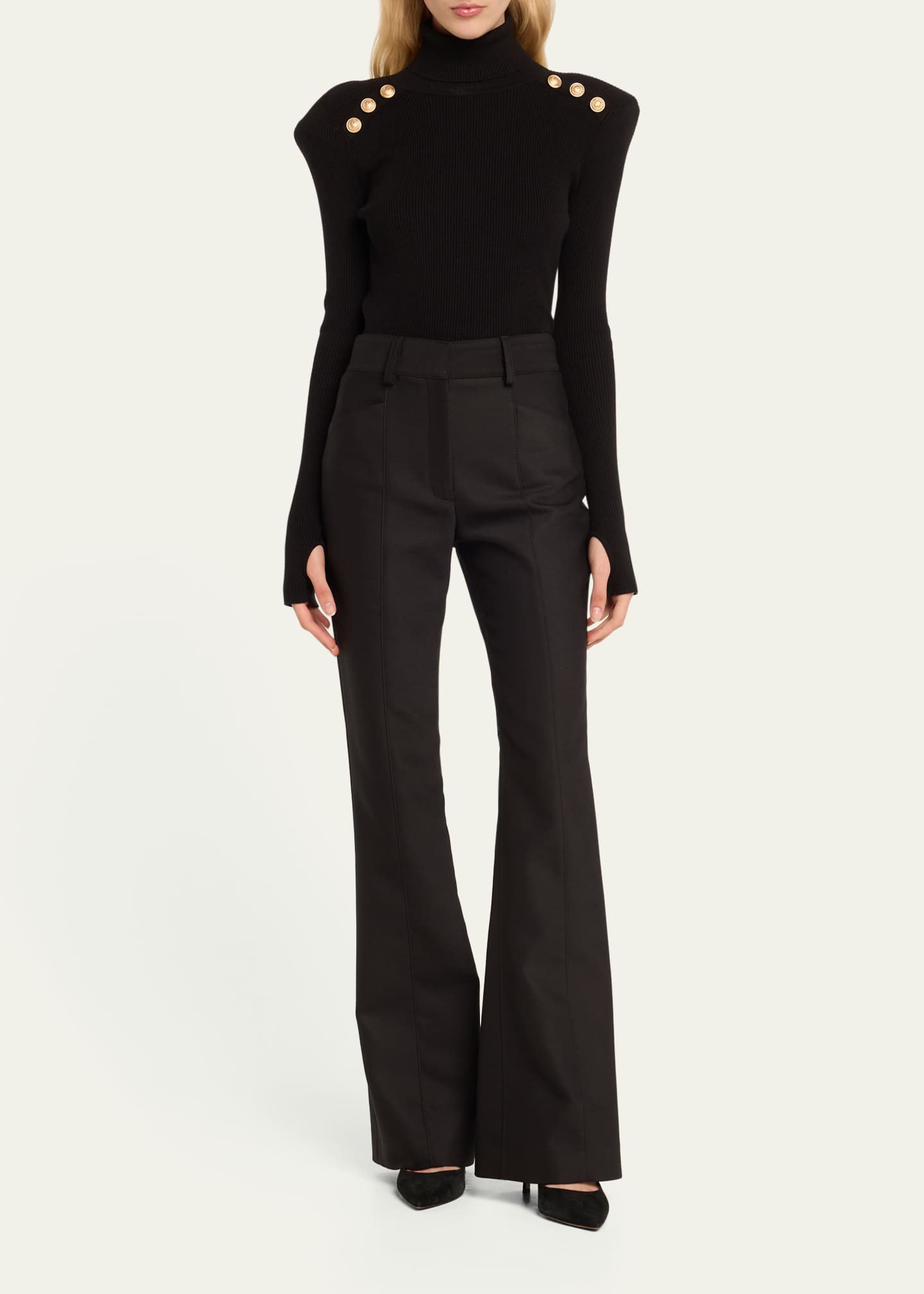 L'Agence Reeves Ribbed Button-Detail Turtleneck - Bergdorf Goodman