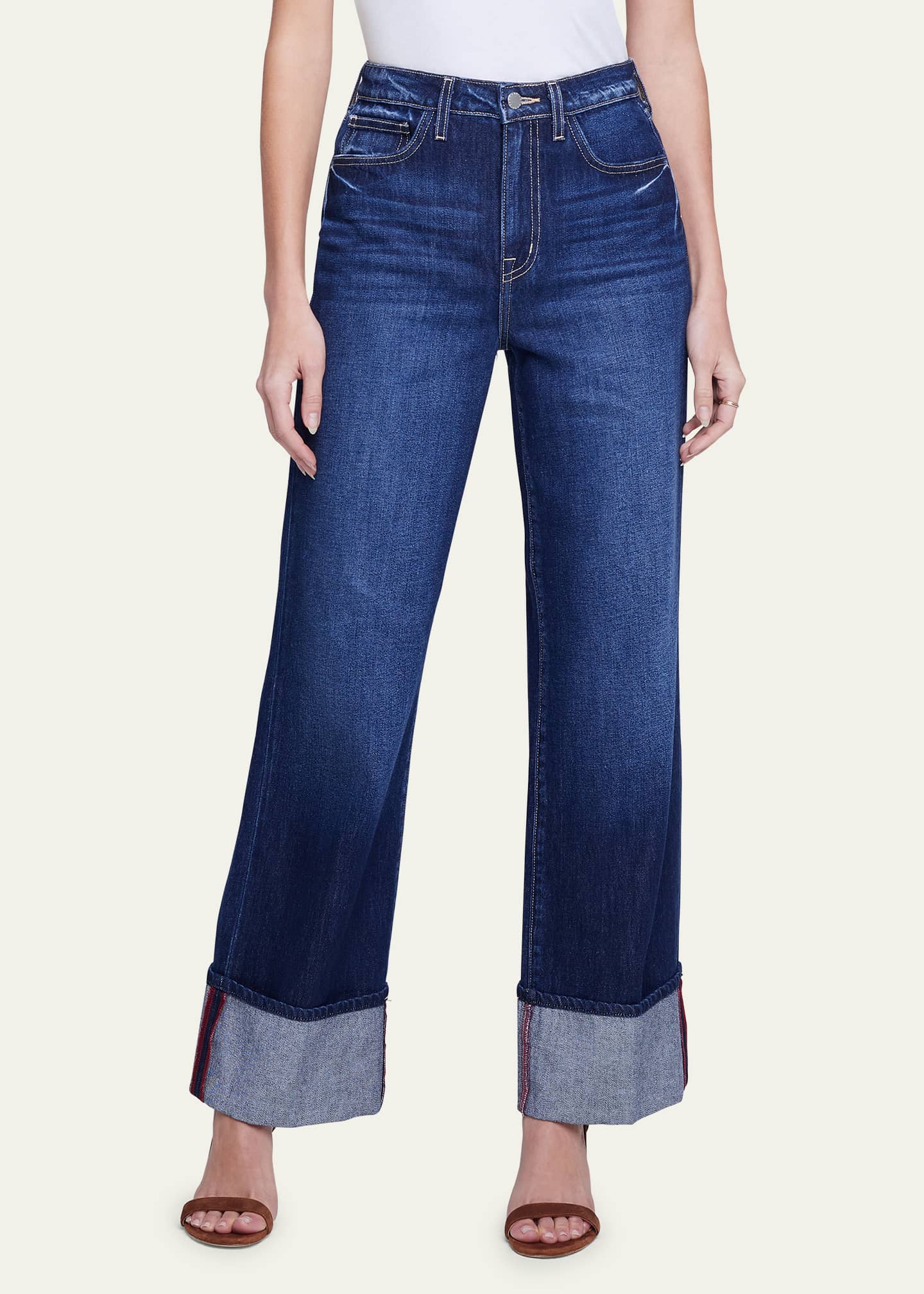L'Agence Miley Ultra High Rise Wide-Leg Cuffed Jeans - Bergdorf Goodman