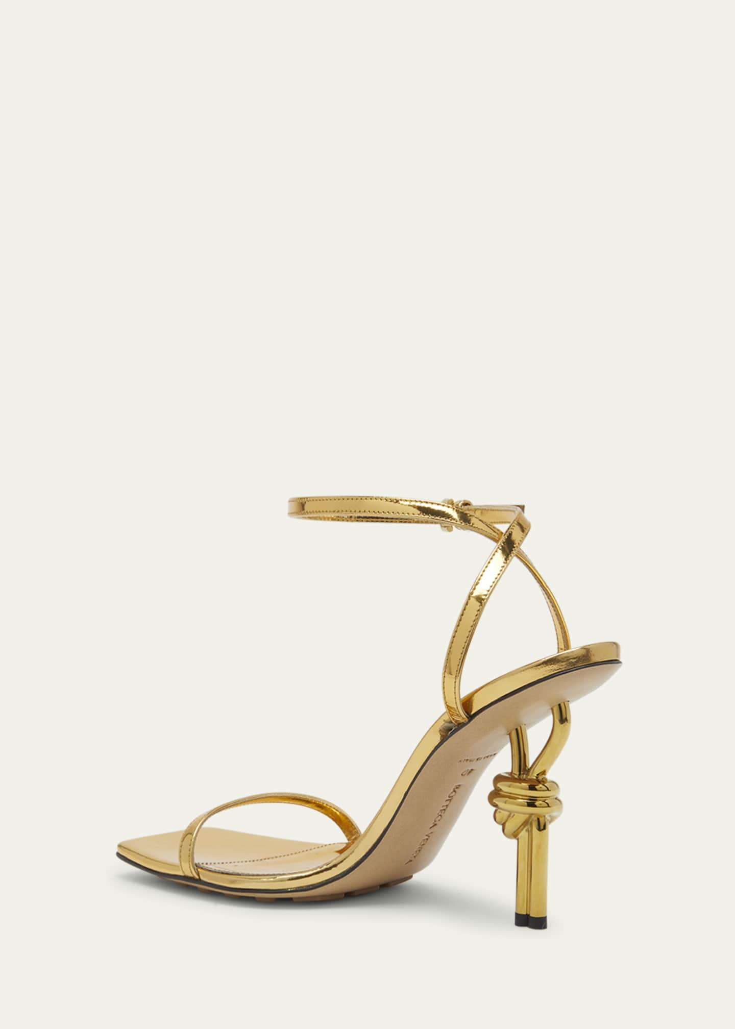 Bottega Veneta Metallic Knot-Heel Ankle-Strap Sandals - Bergdorf Goodman