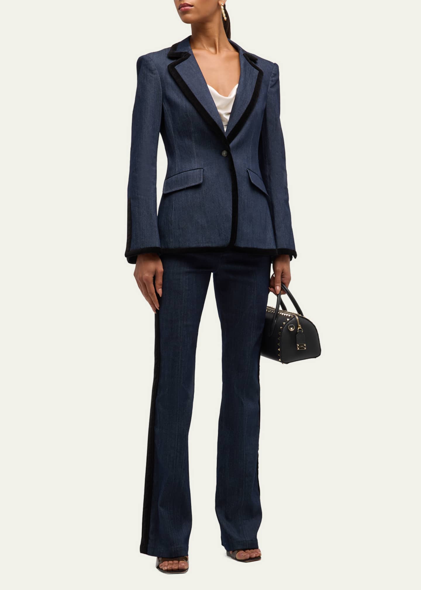 Cinq a Sept Ariane Contrast-Trim Tailored Denim Jacket - Bergdorf Goodman