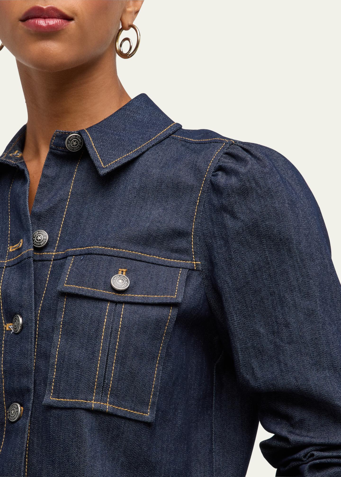 Cinq a Sept Delanie Scrunched-Sleeve Peplum Denim Jacket - Bergdorf Goodman
