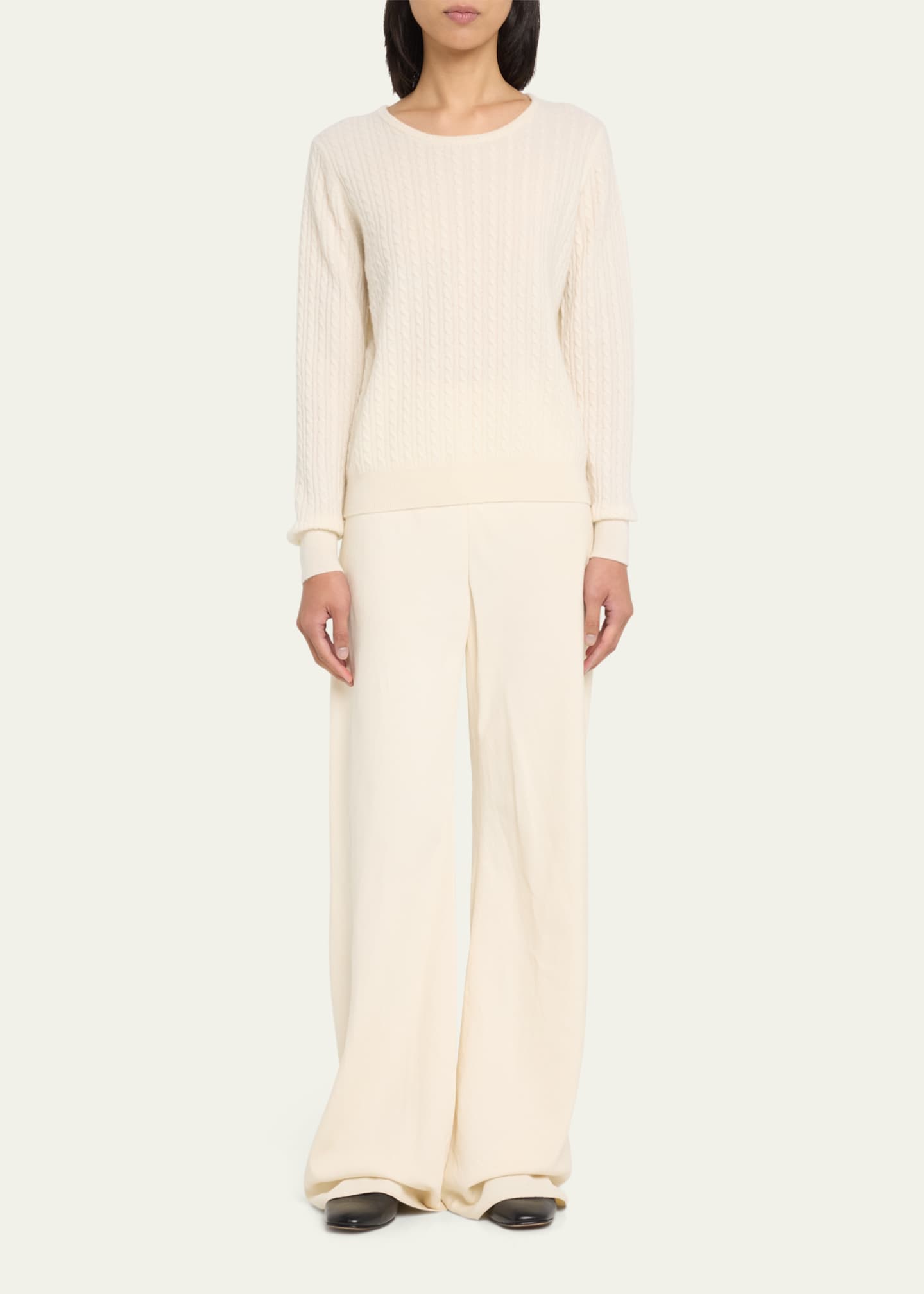 Arlotta Cashmere Cashmere Cable-Knit Crewneck Sweatshirt Image 2 of 5