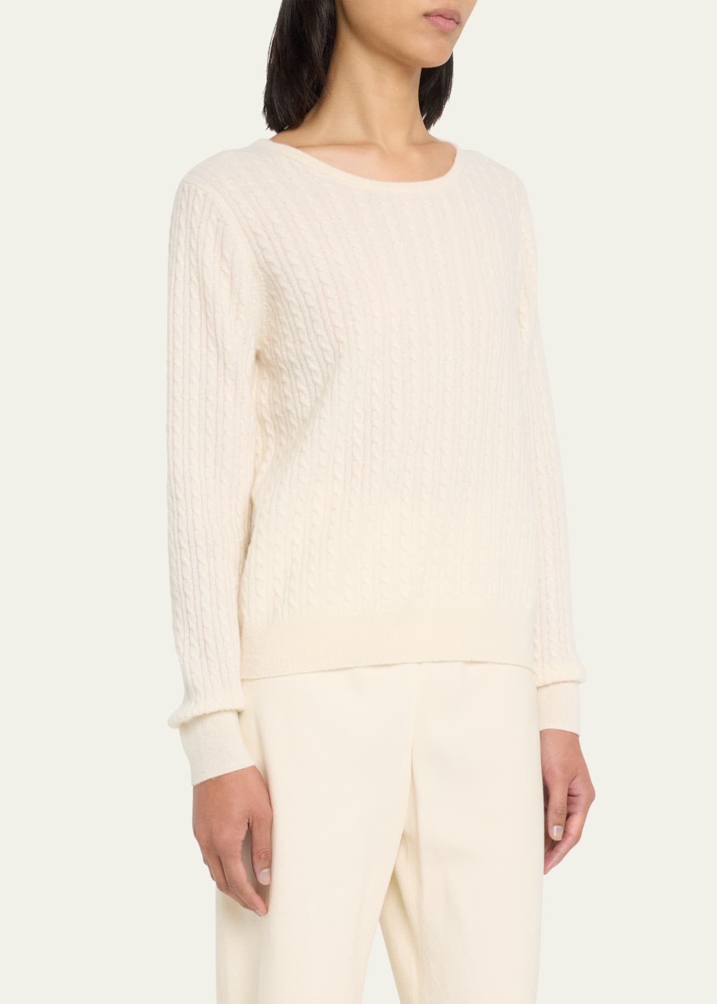 Arlotta Cashmere Cashmere Cable-Knit Crewneck Sweatshirt Image 4 of 5