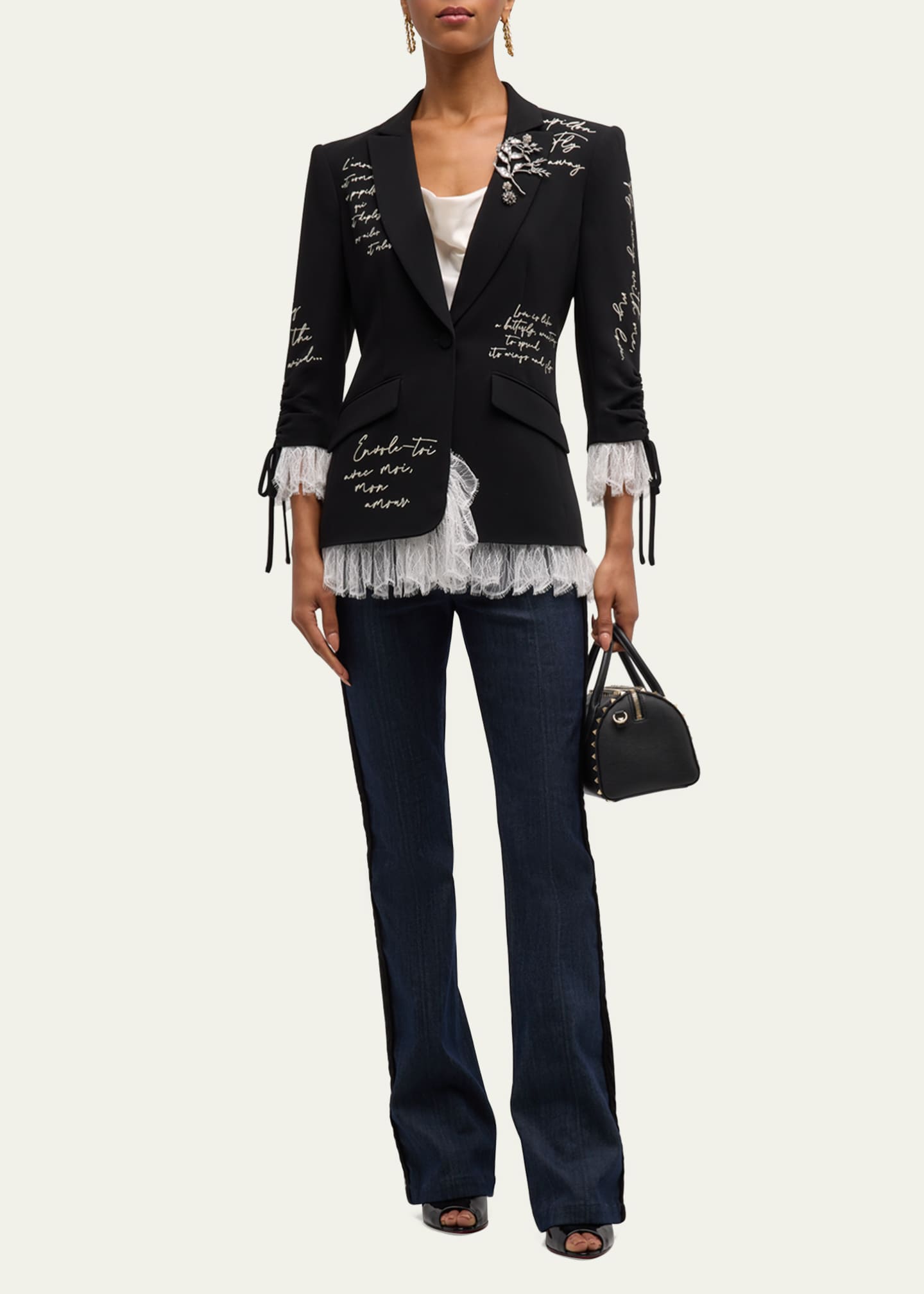 Cinq a Sept Roxie Mon Amour Embellished Crepe and Lace Blazer ...