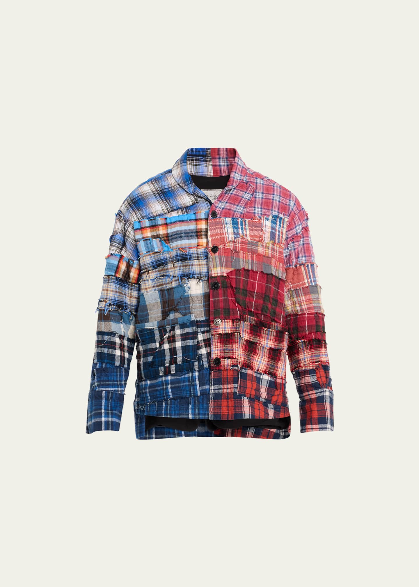 Greg Lauren Men's Multi-Plaid Patchwork Shirt