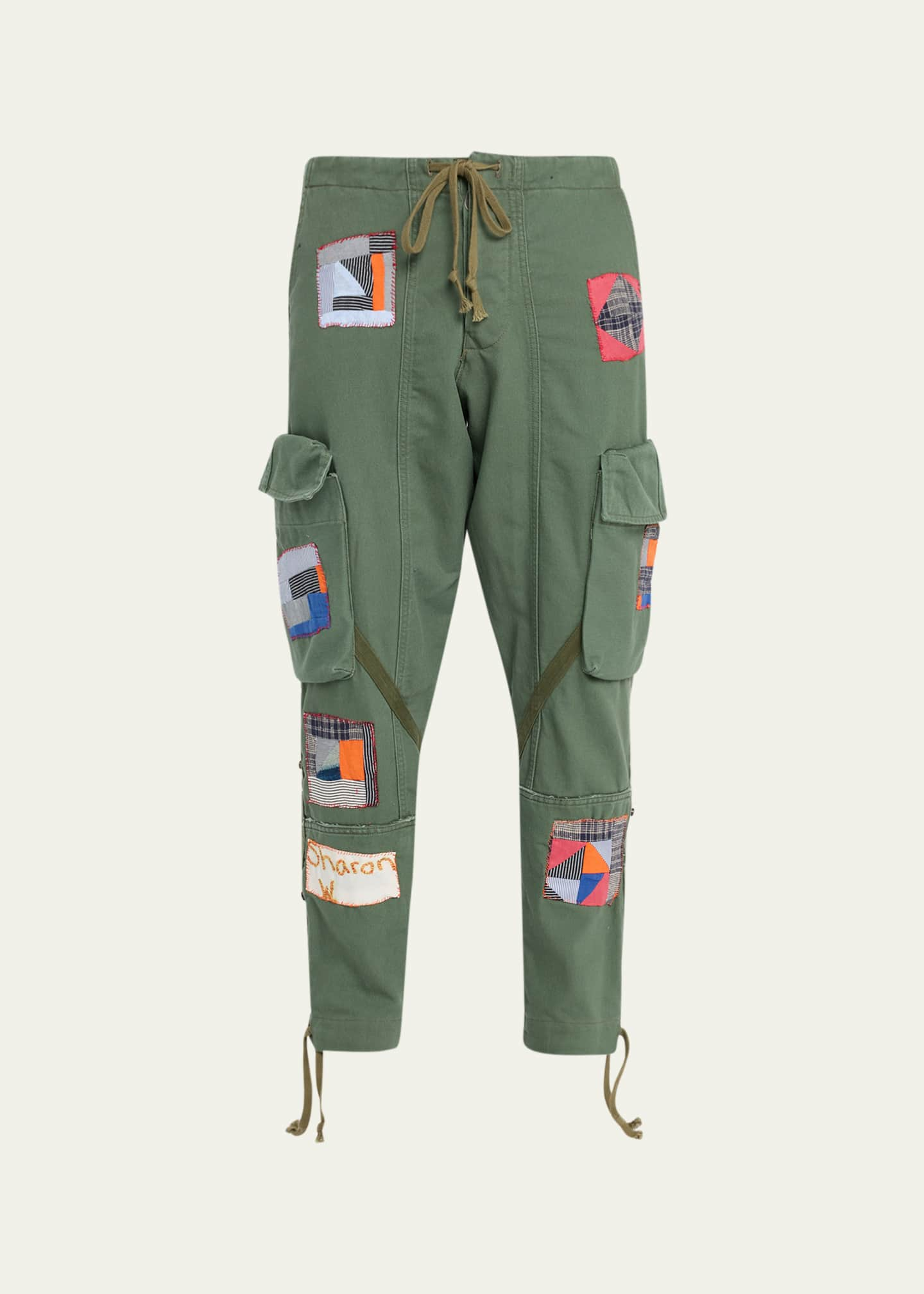 Cargo Embroidered Patchwork Pants