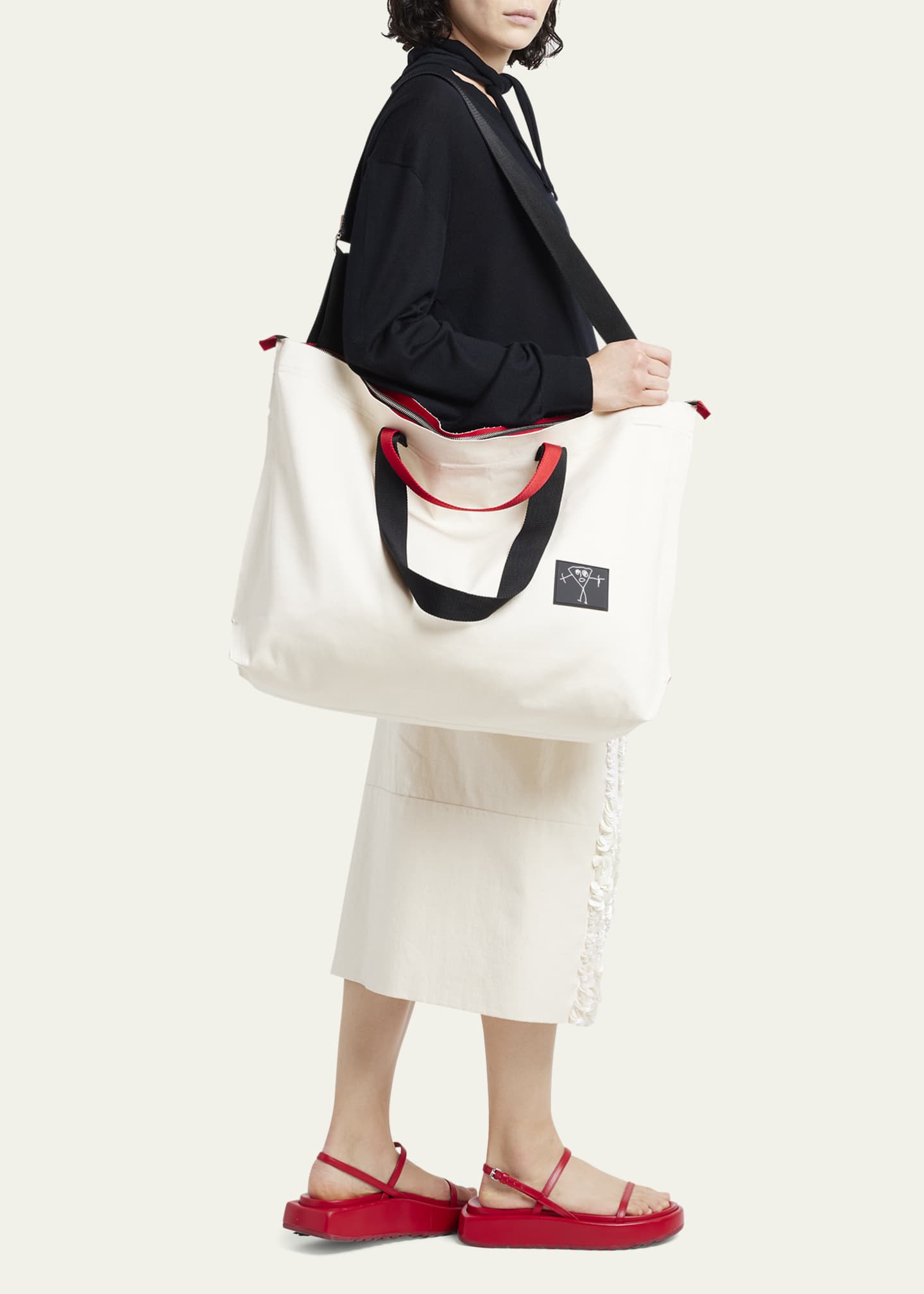 Plan C Large Pili and Bianca Canvas Shopper Tote Bag Image 5 of 5