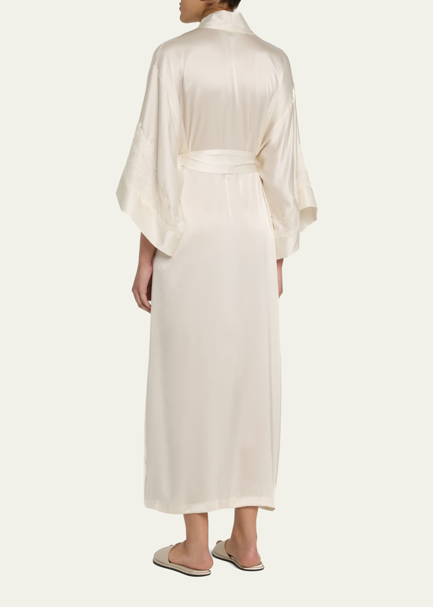 Josie Natori Lolita Lace-Trim Silk Charmeuse Robe Image 3 of 5