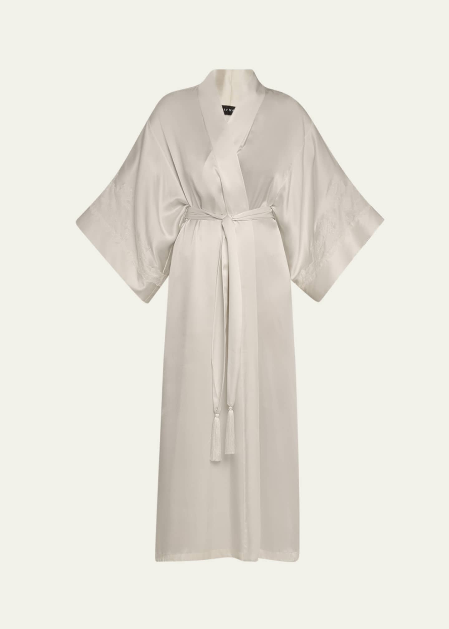 Josie Natori Lolita Lace-Trim Silk Charmeuse Robe Image 1 of 5