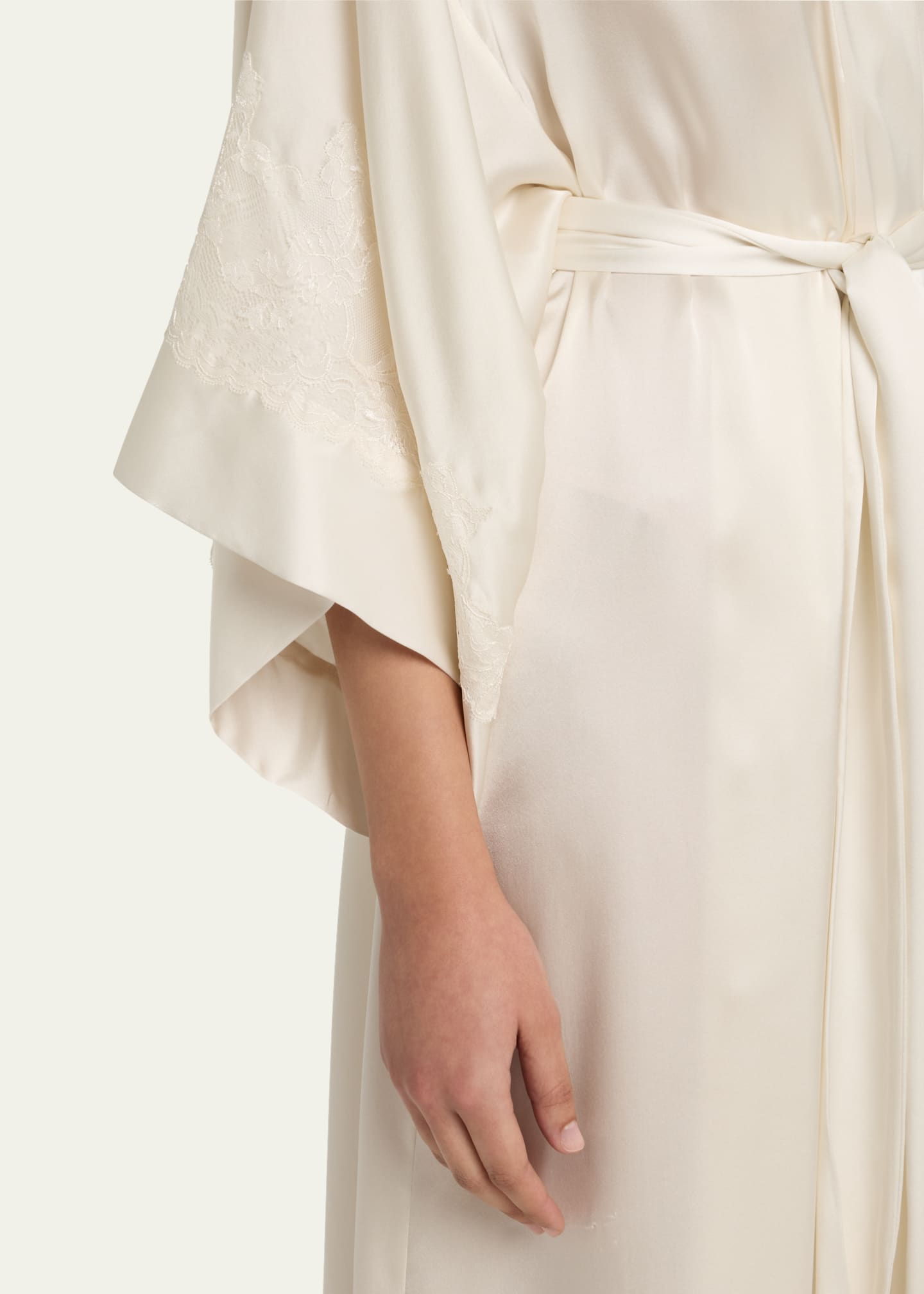 Josie Natori Lolita Lace-Trim Silk Charmeuse Robe Image 5 of 5