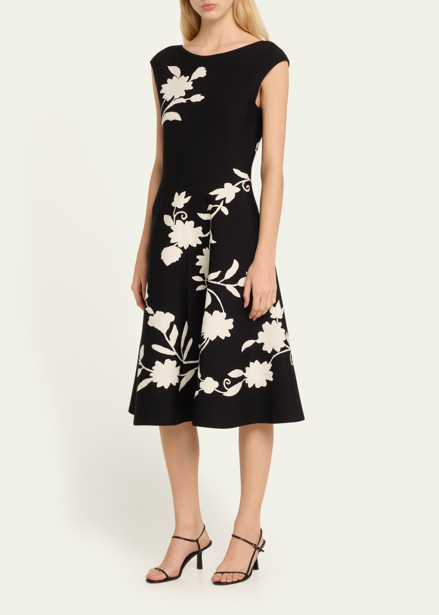 Carolina Herrera Flare Knit Midi Dress with Floral Detail - Bergdorf ...
