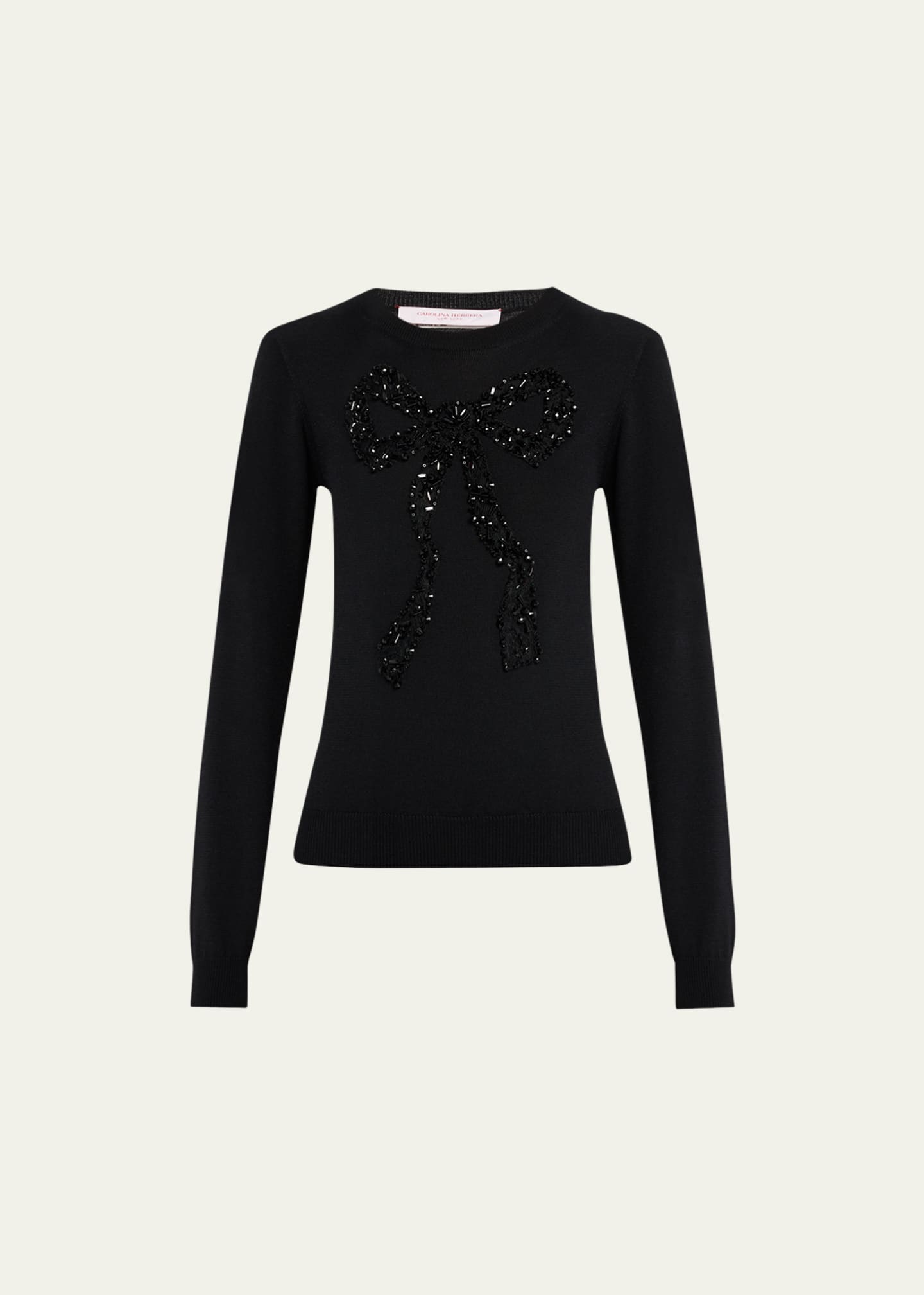 Carolina Herrera Bow Bead-Embellished Wool Sweater - Bergdorf Goodman