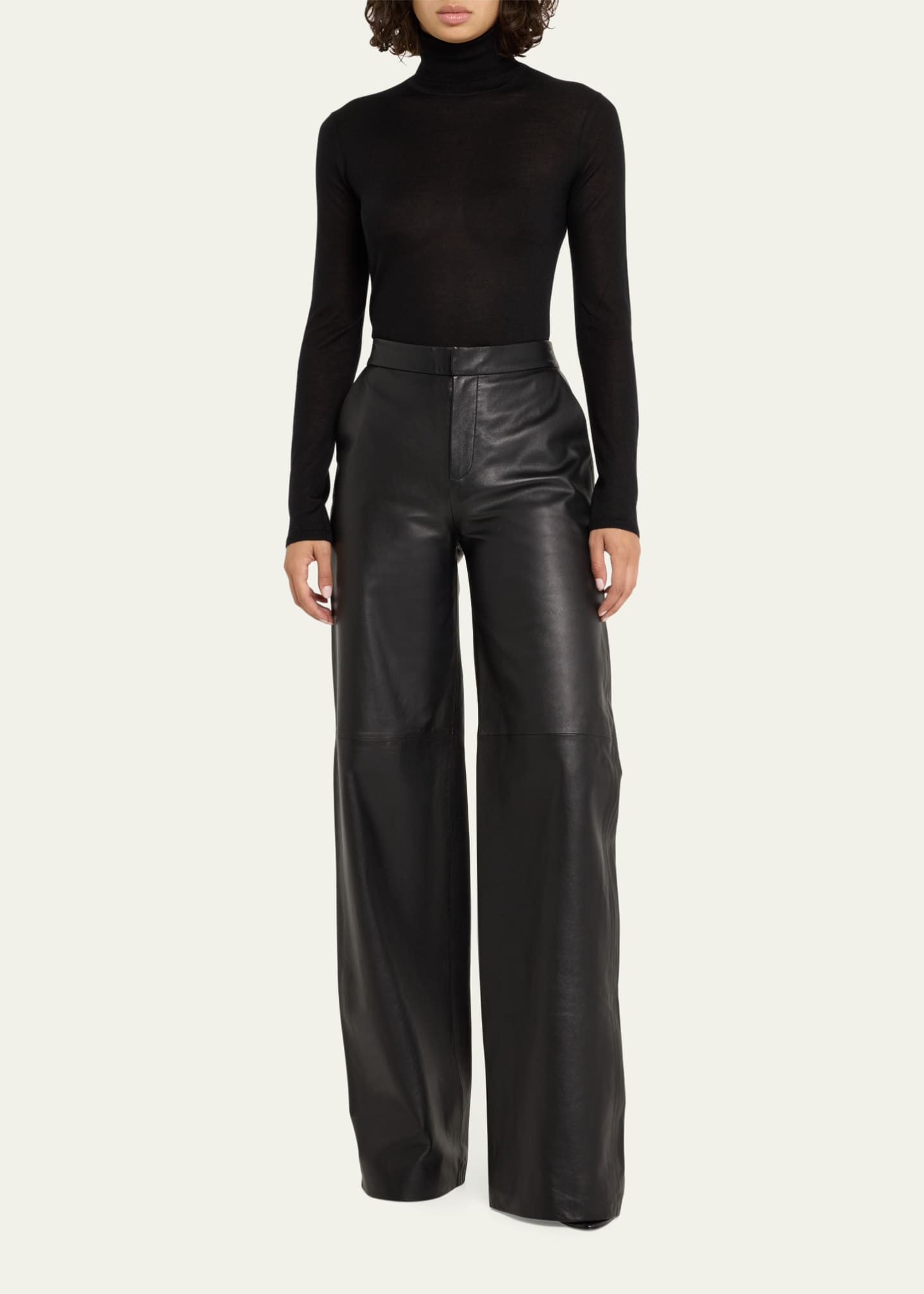 L'Agence Livvy Mid-Rise Straight-Leg Leather Trousers - Bergdorf Goodman