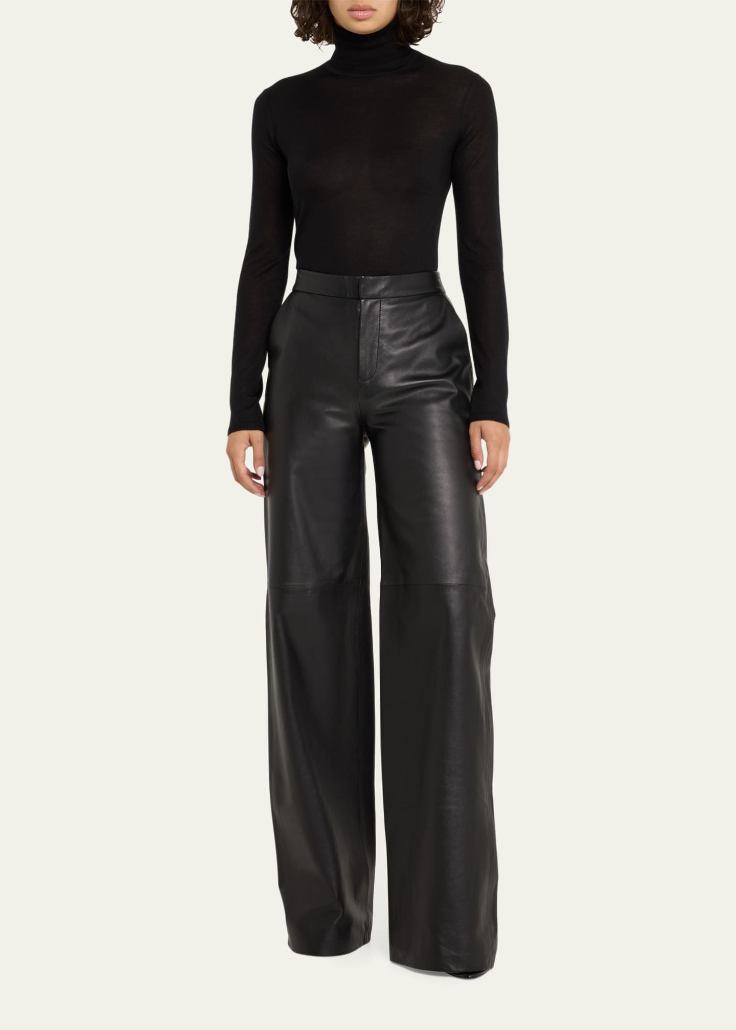 Livvy Mid-Rise Straight-Leg Leather Trousers