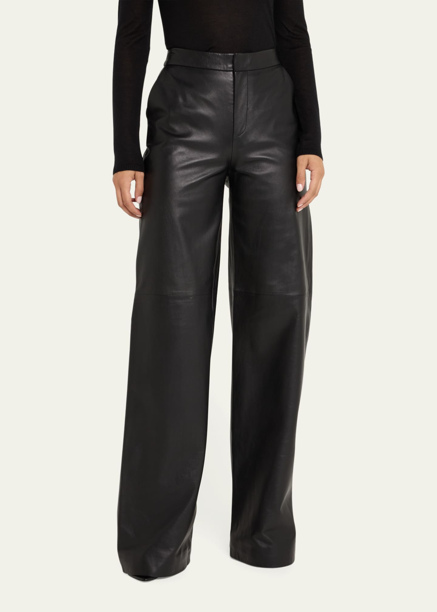 Livvy Mid-Rise Straight-Leg Leather Trousers