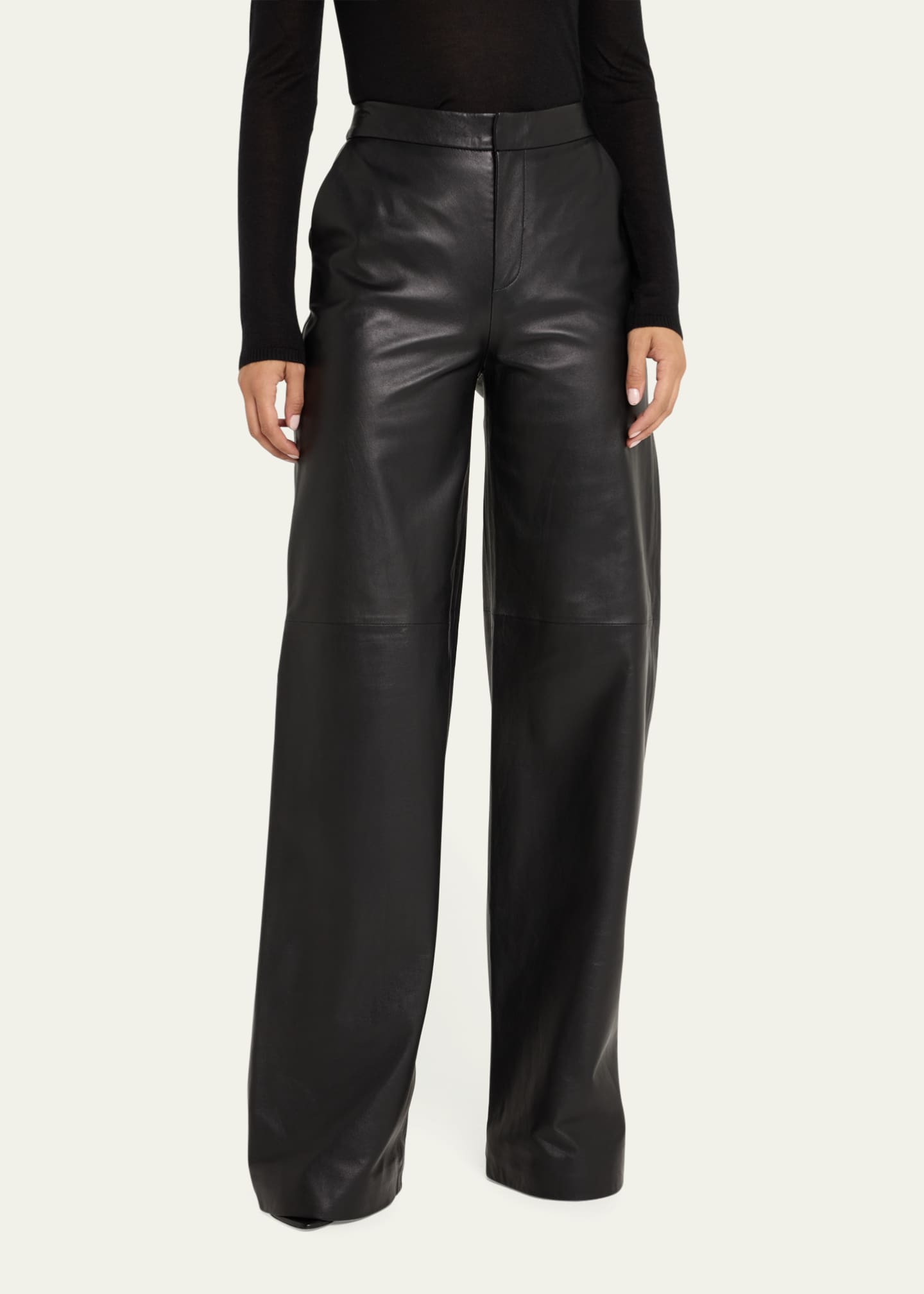 L'Agence Livvy Mid-Rise Straight-Leg Leather Trousers - Bergdorf Goodman