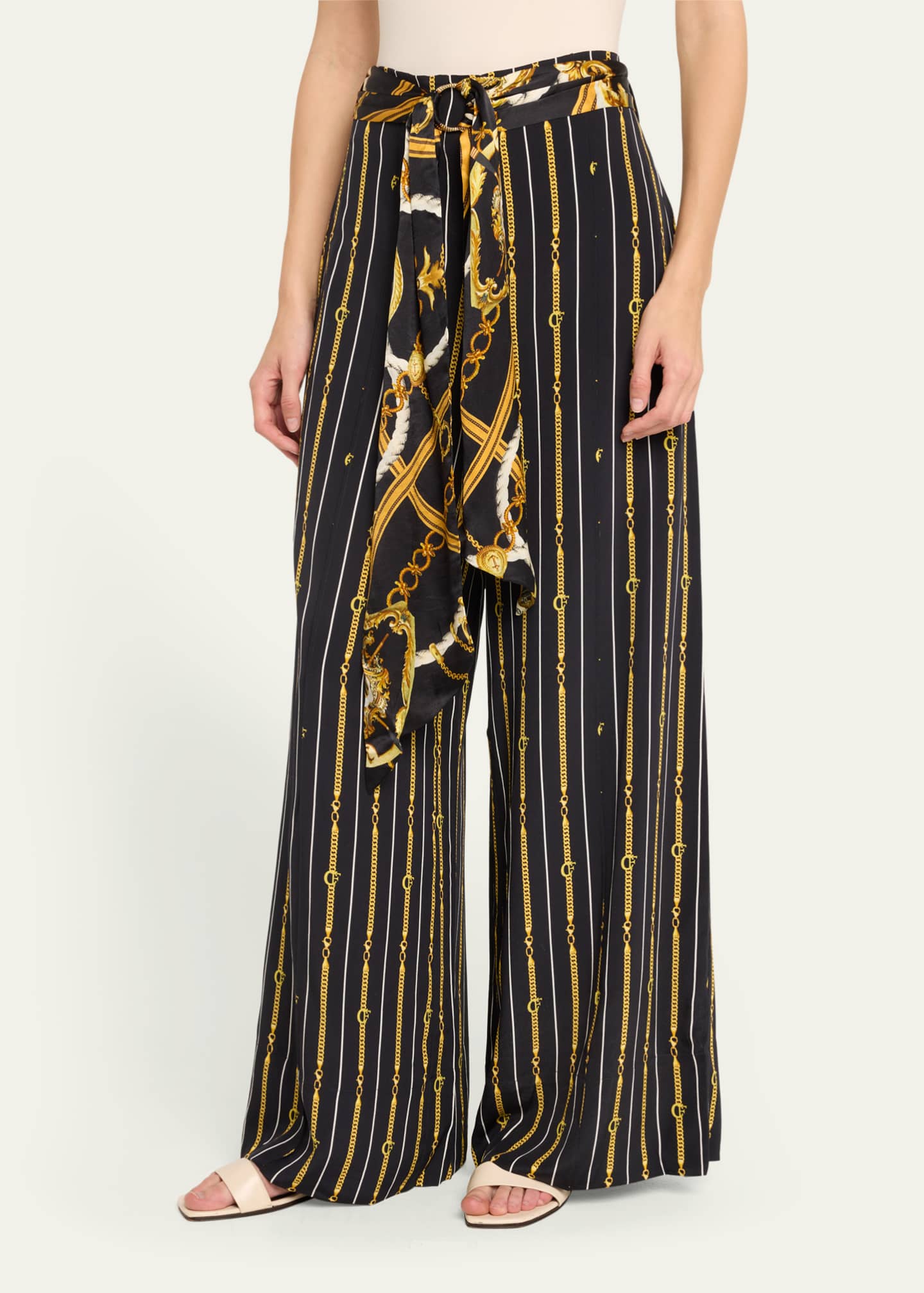 Camilla Scarf Belt Wide-Leg Silk Pants Image 4 of 5