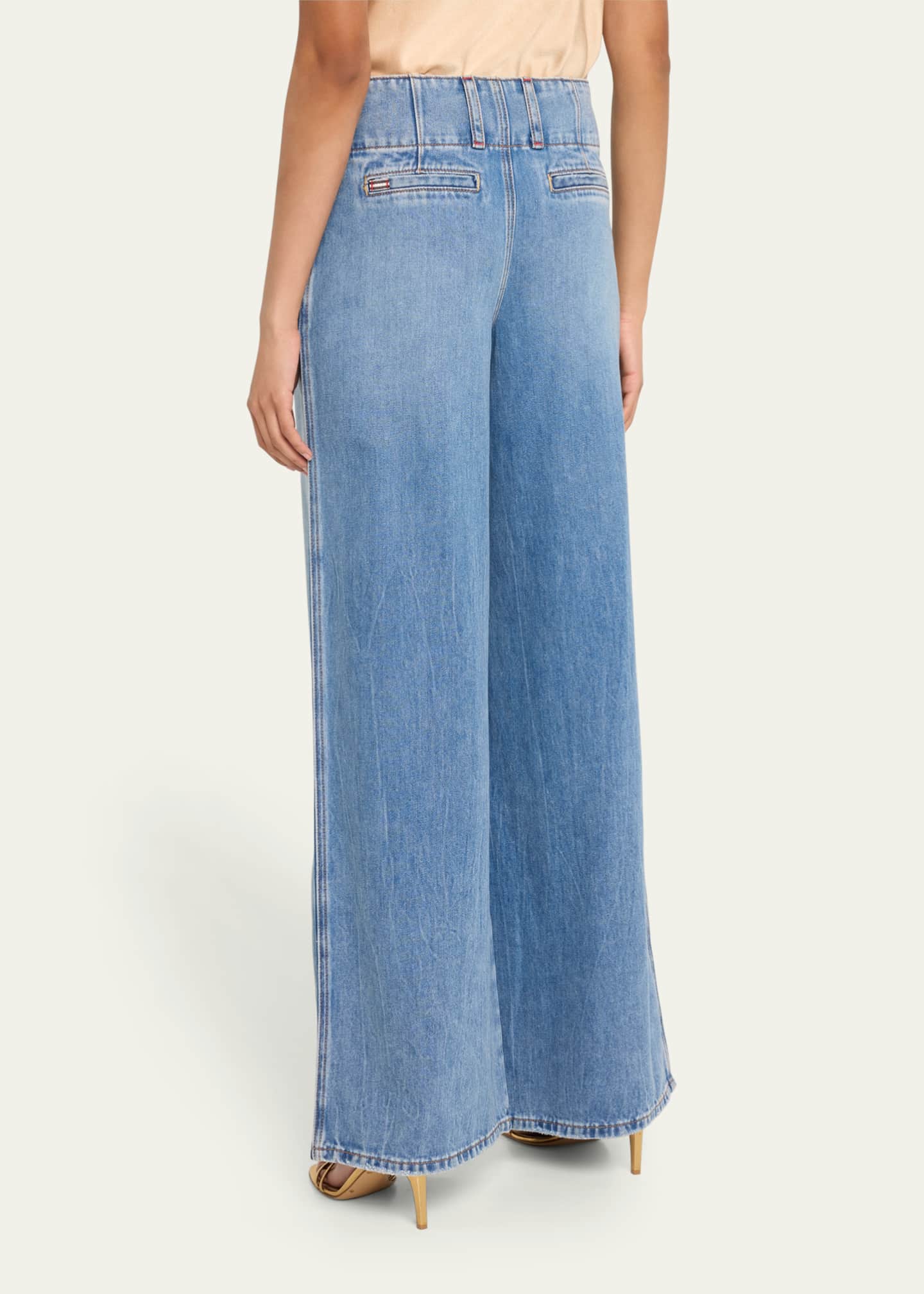 Alice + Olivia Anders Low-Rise Wide-Leg Double-Pleated Jeans - Bergdorf ...