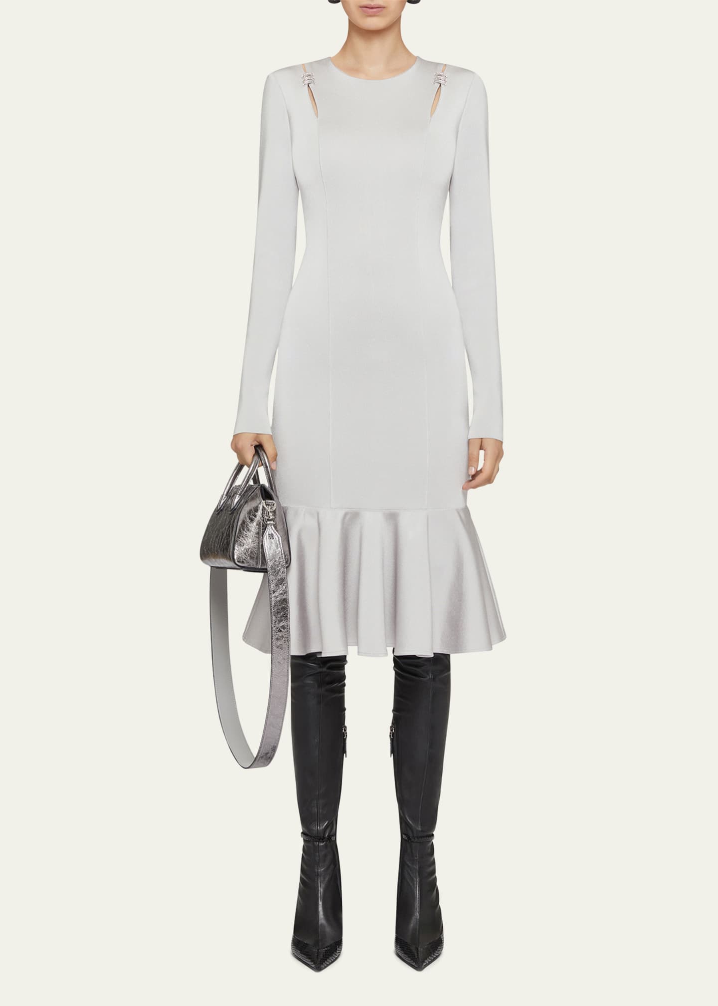 Givenchy Cutouts And Crystal Ring Flounce Hem Midi Dress - Bergdorf Goodman
