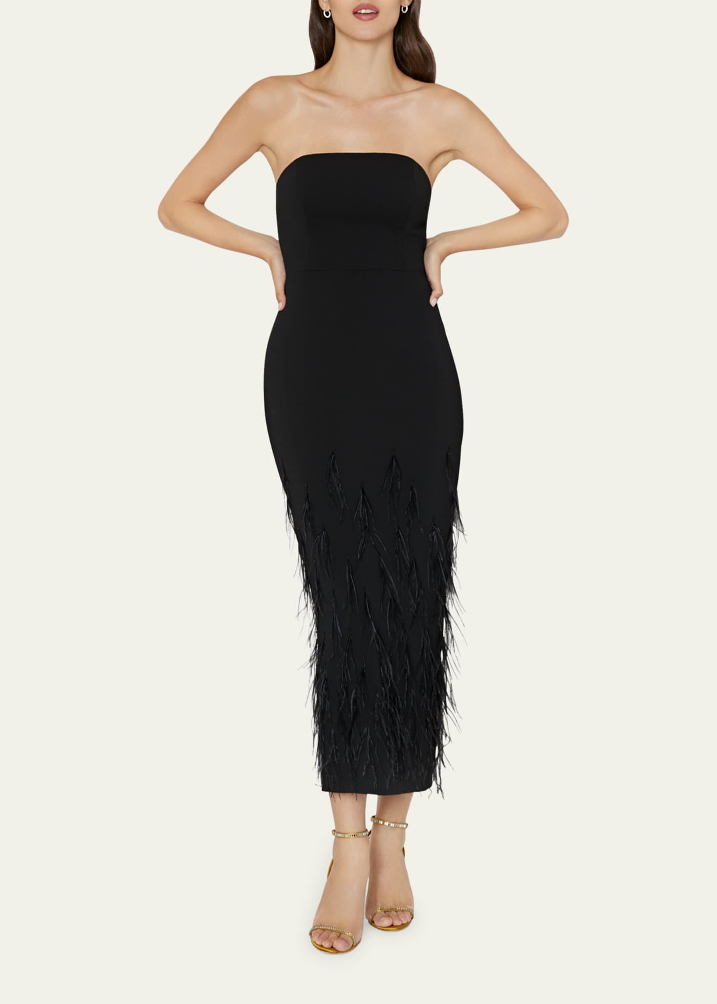 Milly Shai Strapless Feather-Embellished Midi Dress - Bergdorf Goodman