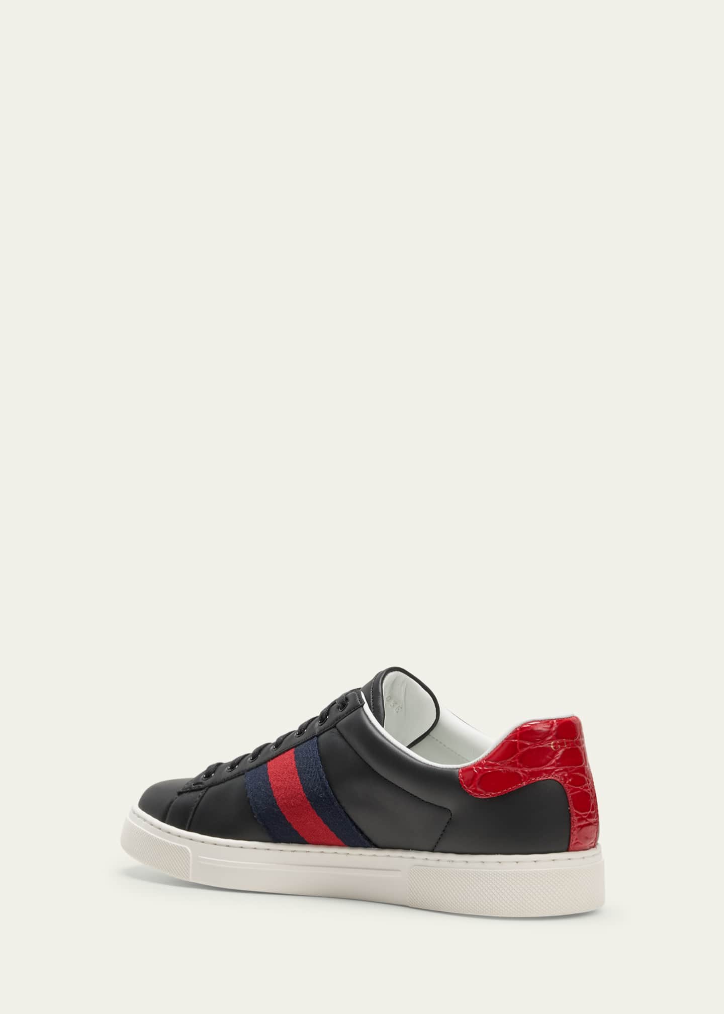 Gucci Men's Ace Leather Web Low-Top Sneakers Image 4 of 5