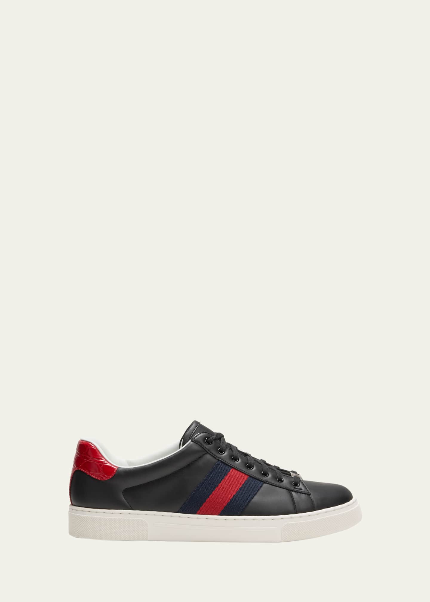 Gucci Men's Ace Leather Web Low-Top Sneakers Image 1 of 5