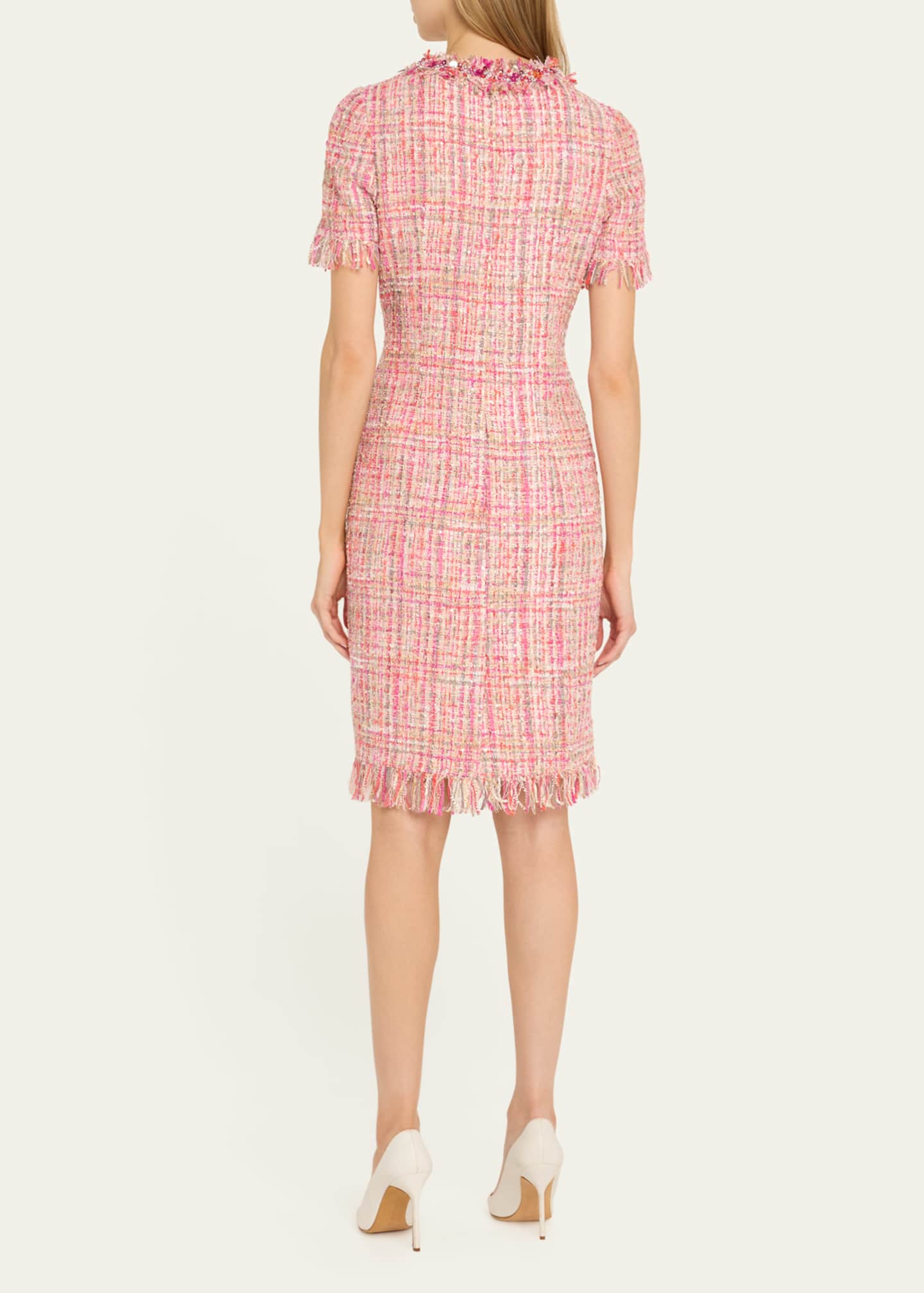 Rickie Freeman for Teri Jon Fringe-Trim Beaded Tweed Midi Dress Image 3 of 5