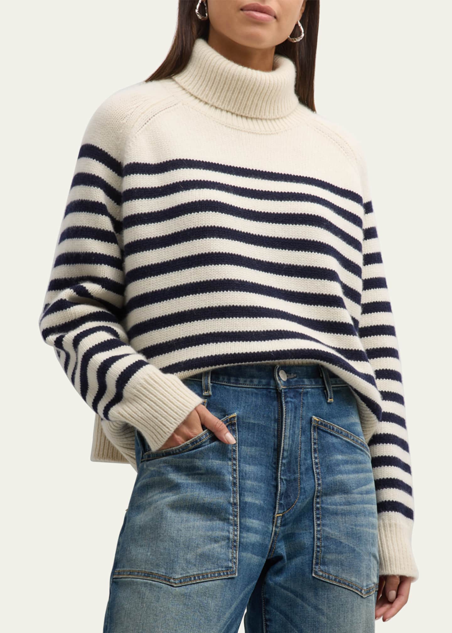 Nili Lotan Gideon Stripe Wool Cashmere Turtleneck Sweater